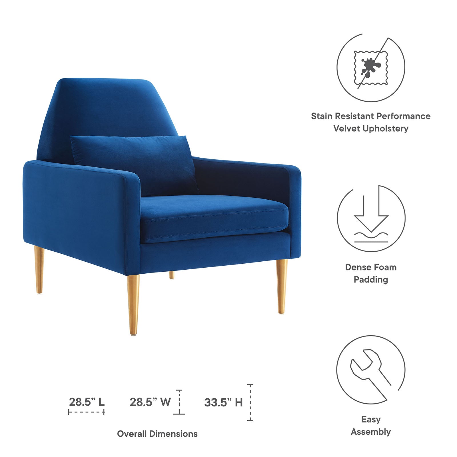 Modway Accent Chairs - Liliana-Performance-Velvet-Armchair-Navy