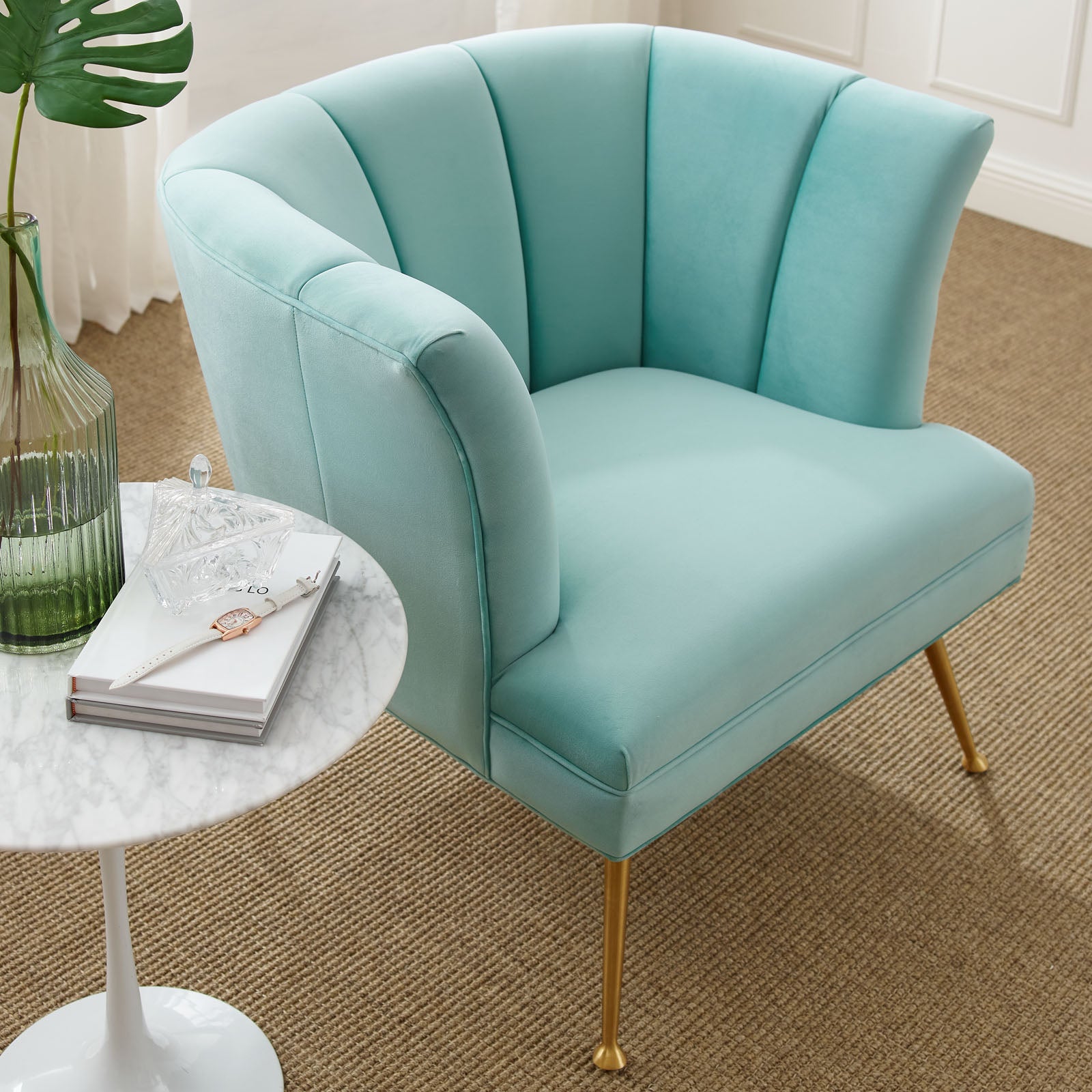 Modway Accent Chairs - Veronica-Channel-Tufted-Performance-Velvet-Armchair-Mint