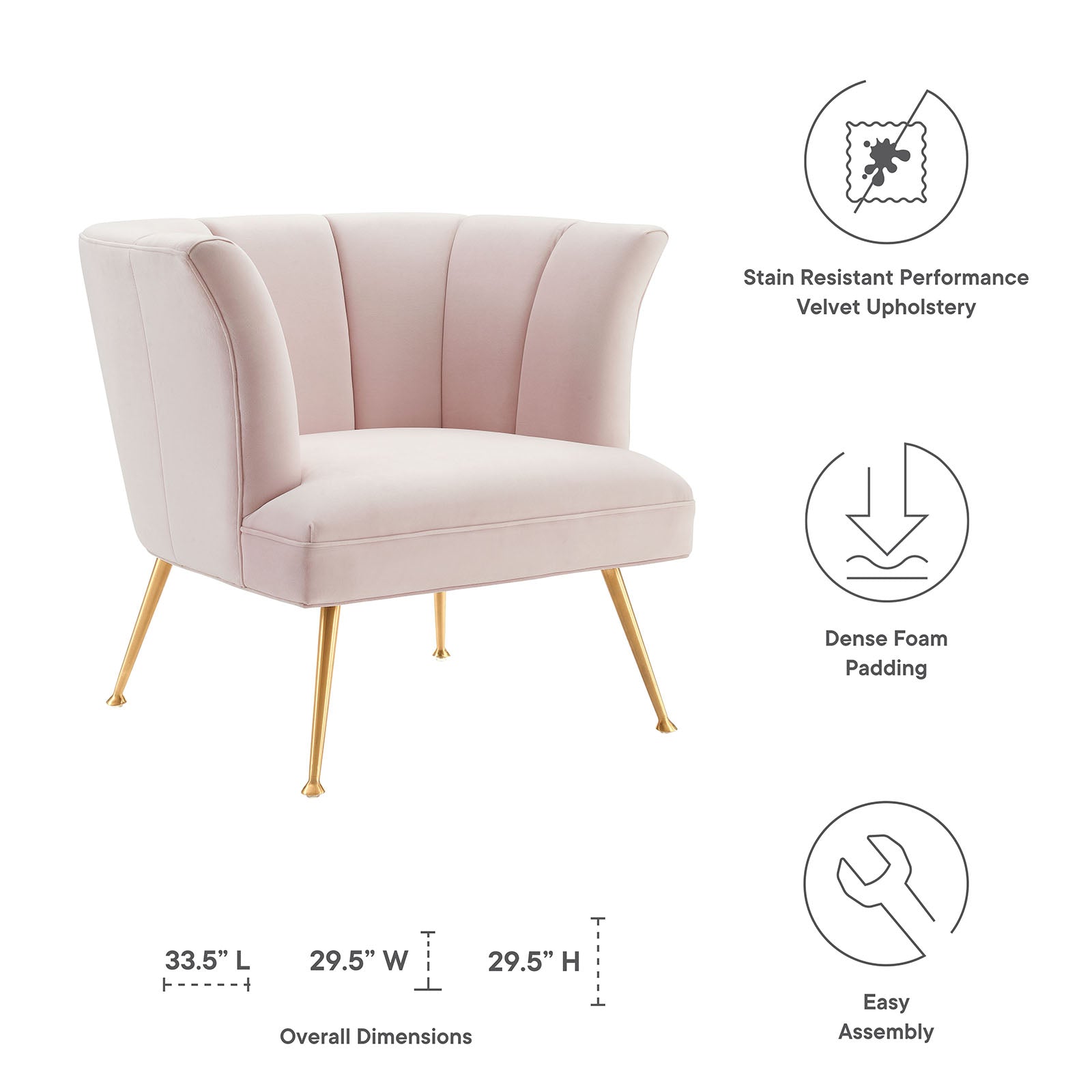 Modway Accent Chairs - Veronica-Channel-Tufted-Performance-Velvet-Armchair-Pink