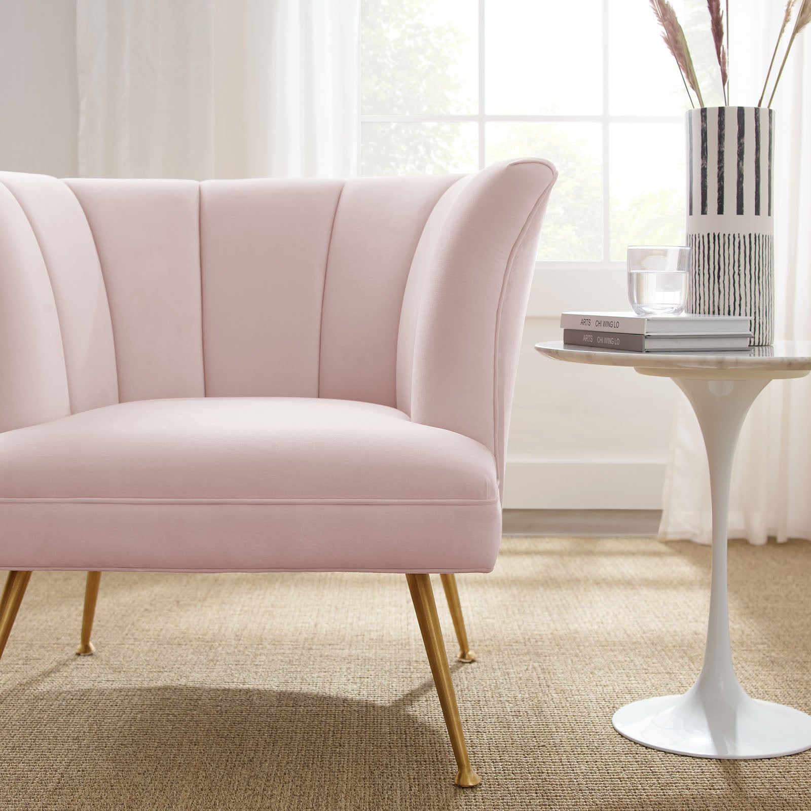 Veronica-Channel-Tufted-Performance-Velvet-Armchair-Pink