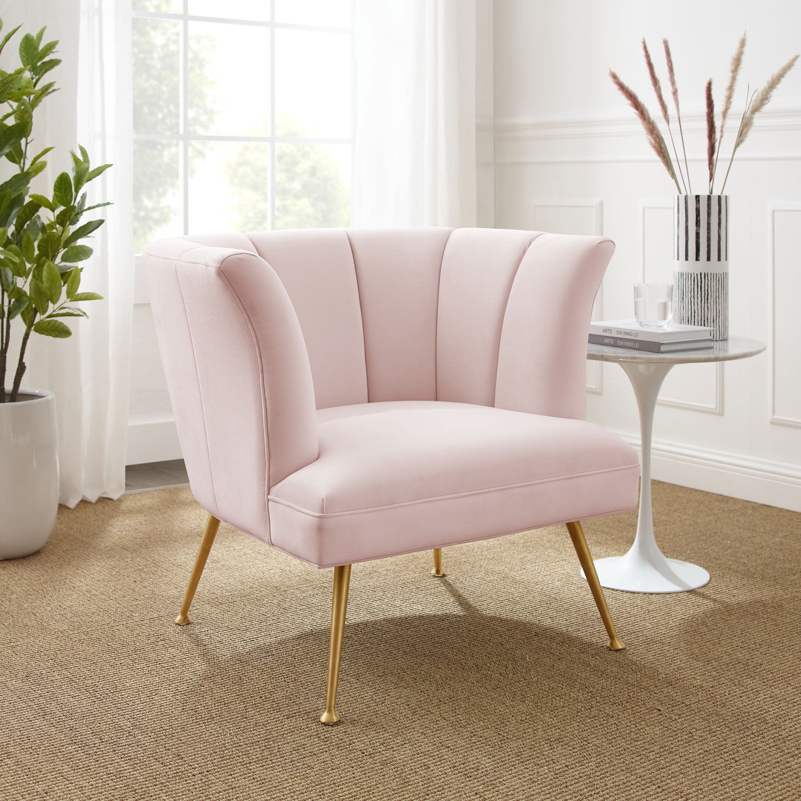 Veronica-Channel-Tufted-Performance-Velvet-Armchair-Pink