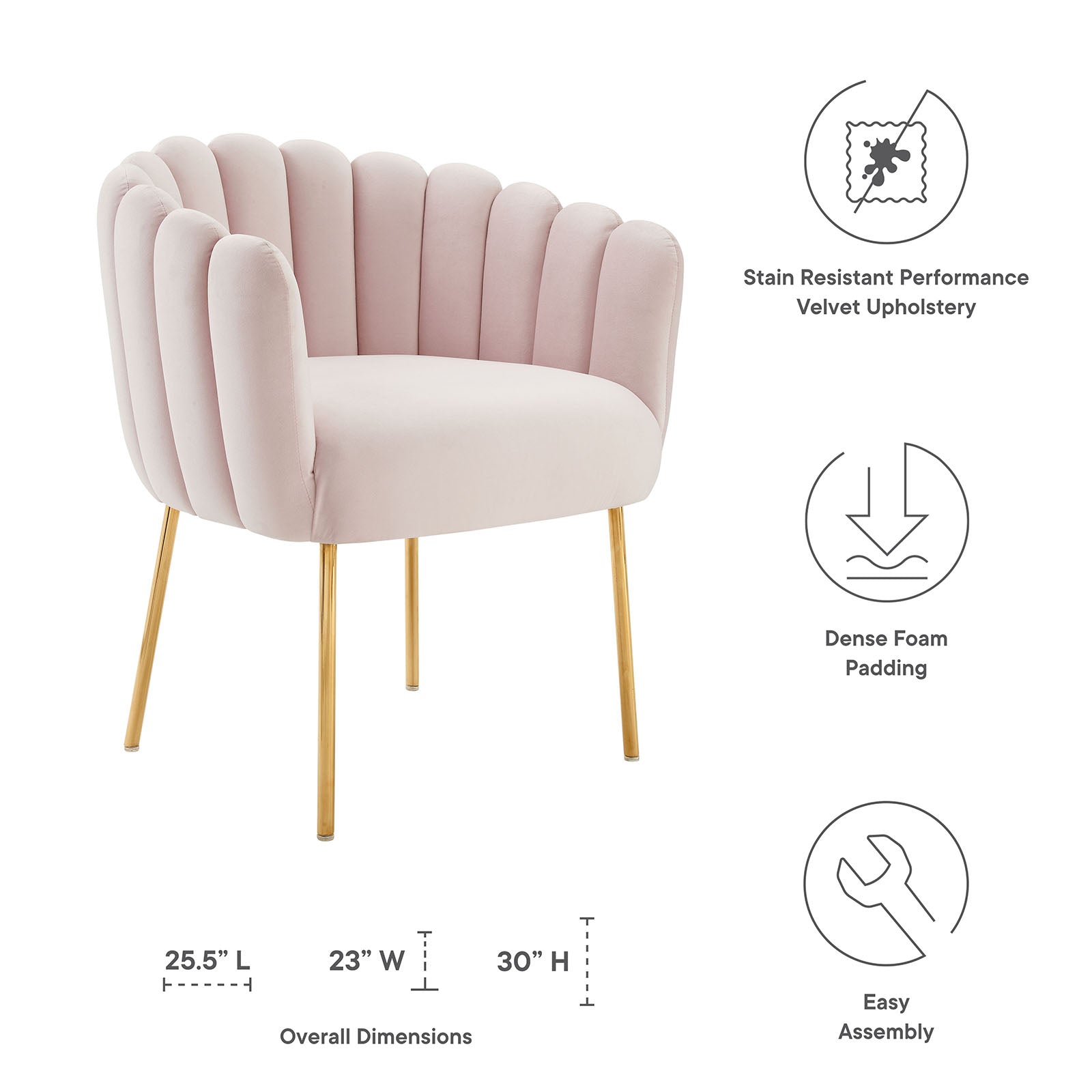 Modway Accent Chairs - Sanna-Channel-Tufted-Performance-Velvet-Armchair-Pink