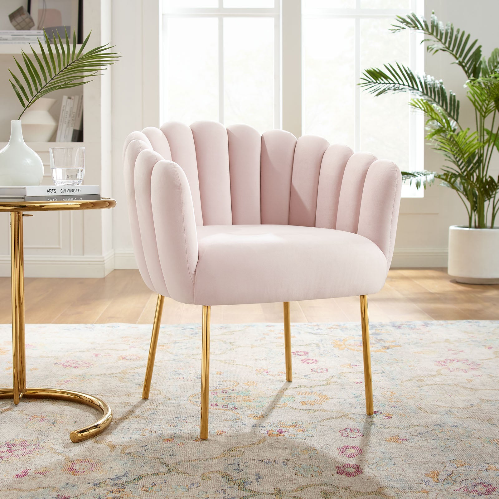 Modway Accent Chairs - Sanna-Channel-Tufted-Performance-Velvet-Armchair-Pink