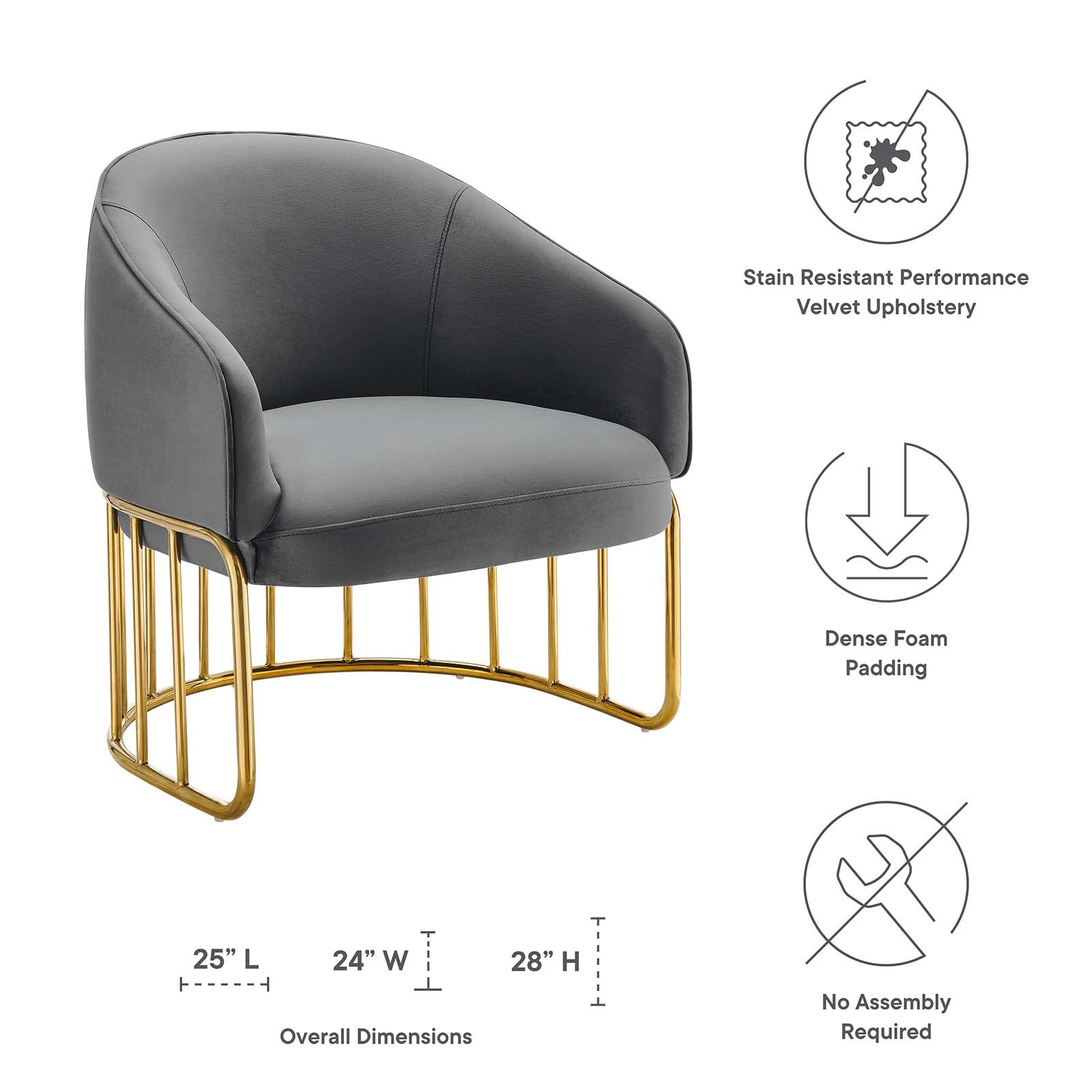 Modway Accent Chairs - Legacy Performance Velvet Armchair Gray