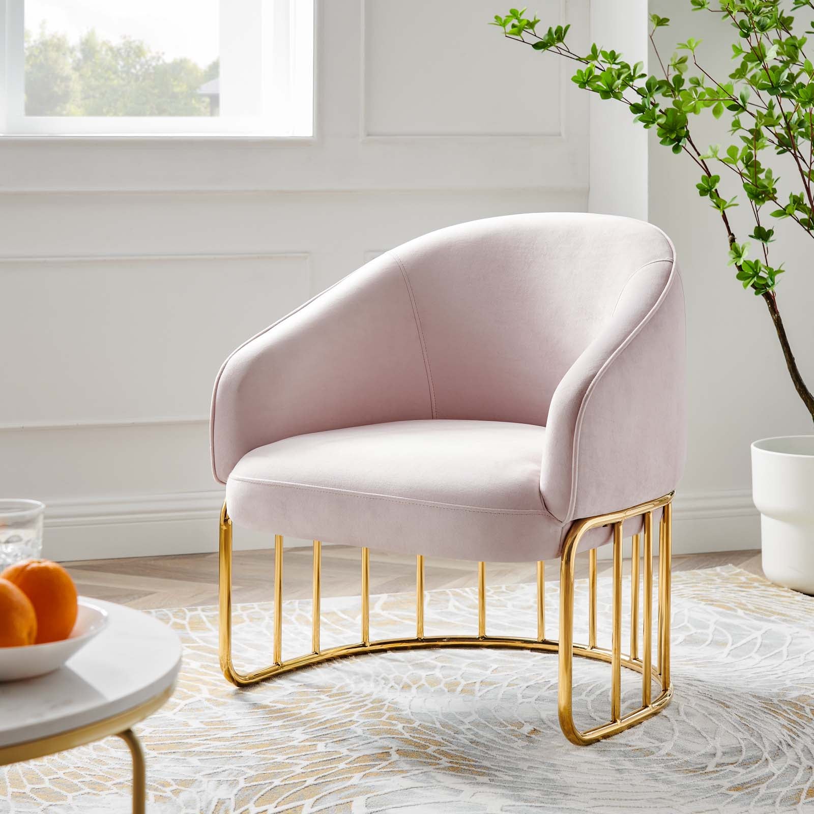 Modway Accent Chairs - Legacy Performance Velvet Armchair Pink