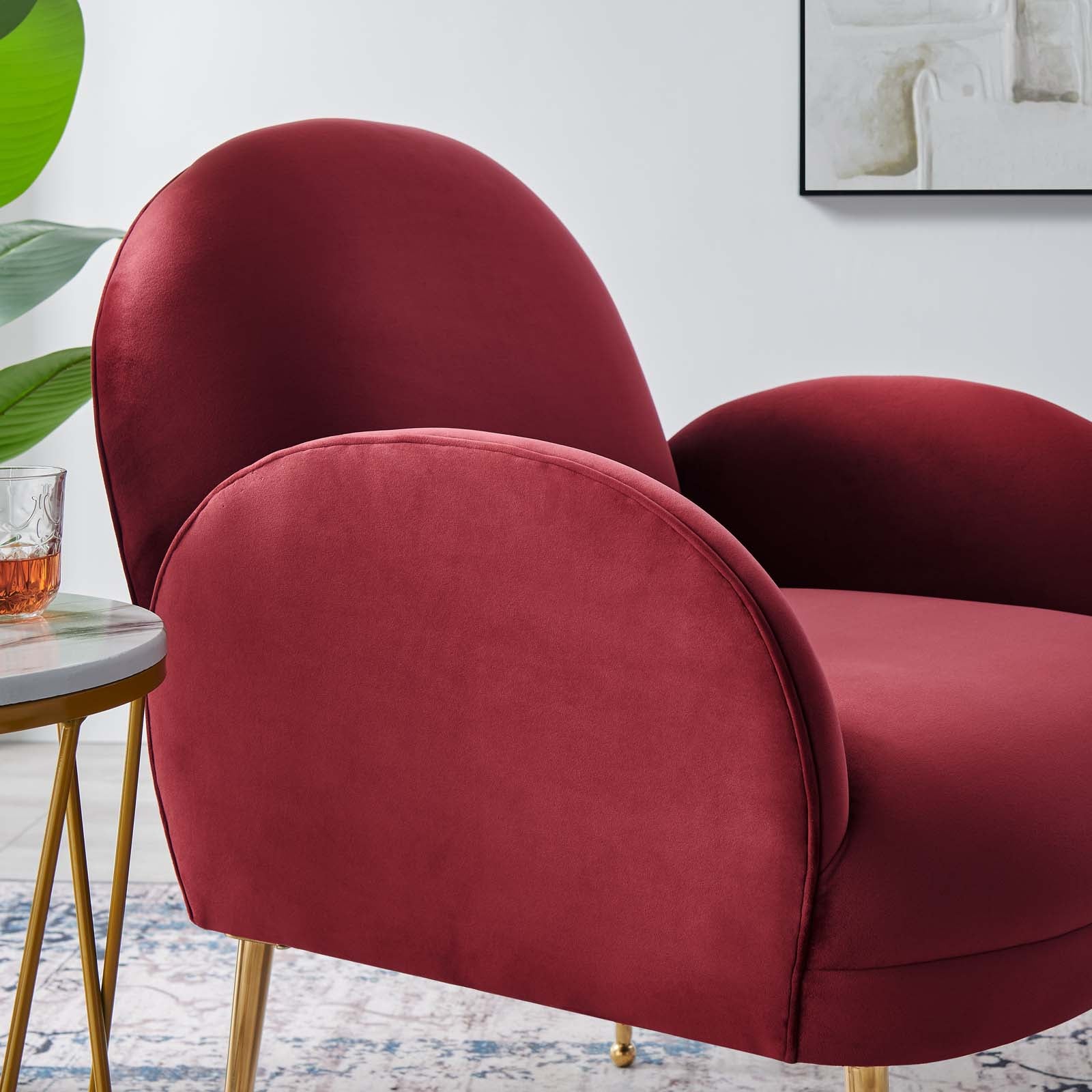 Modway Accent Chairs - Transcend Performance Velvet Armchair Maroon