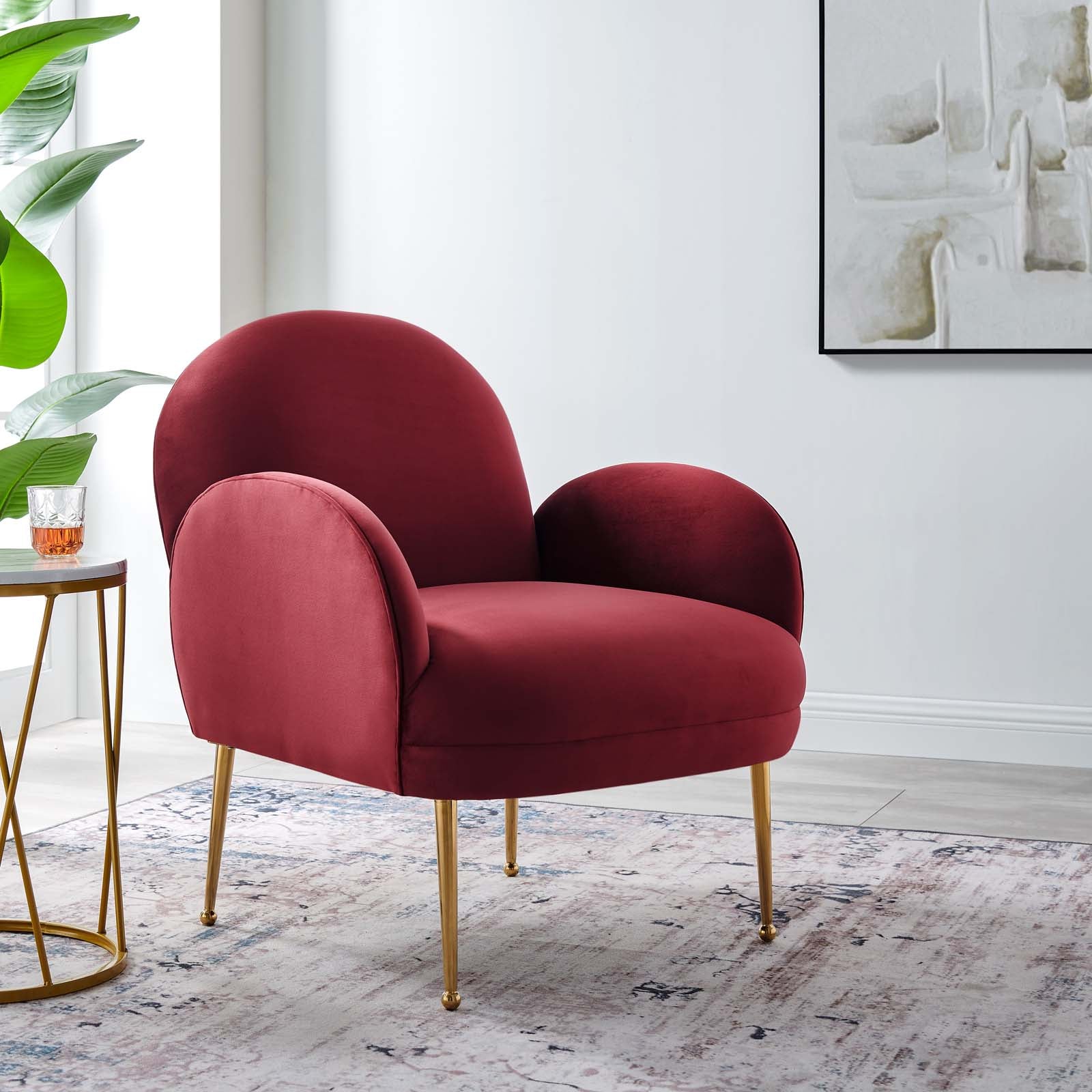 Modway Accent Chairs - Transcend Performance Velvet Armchair Maroon