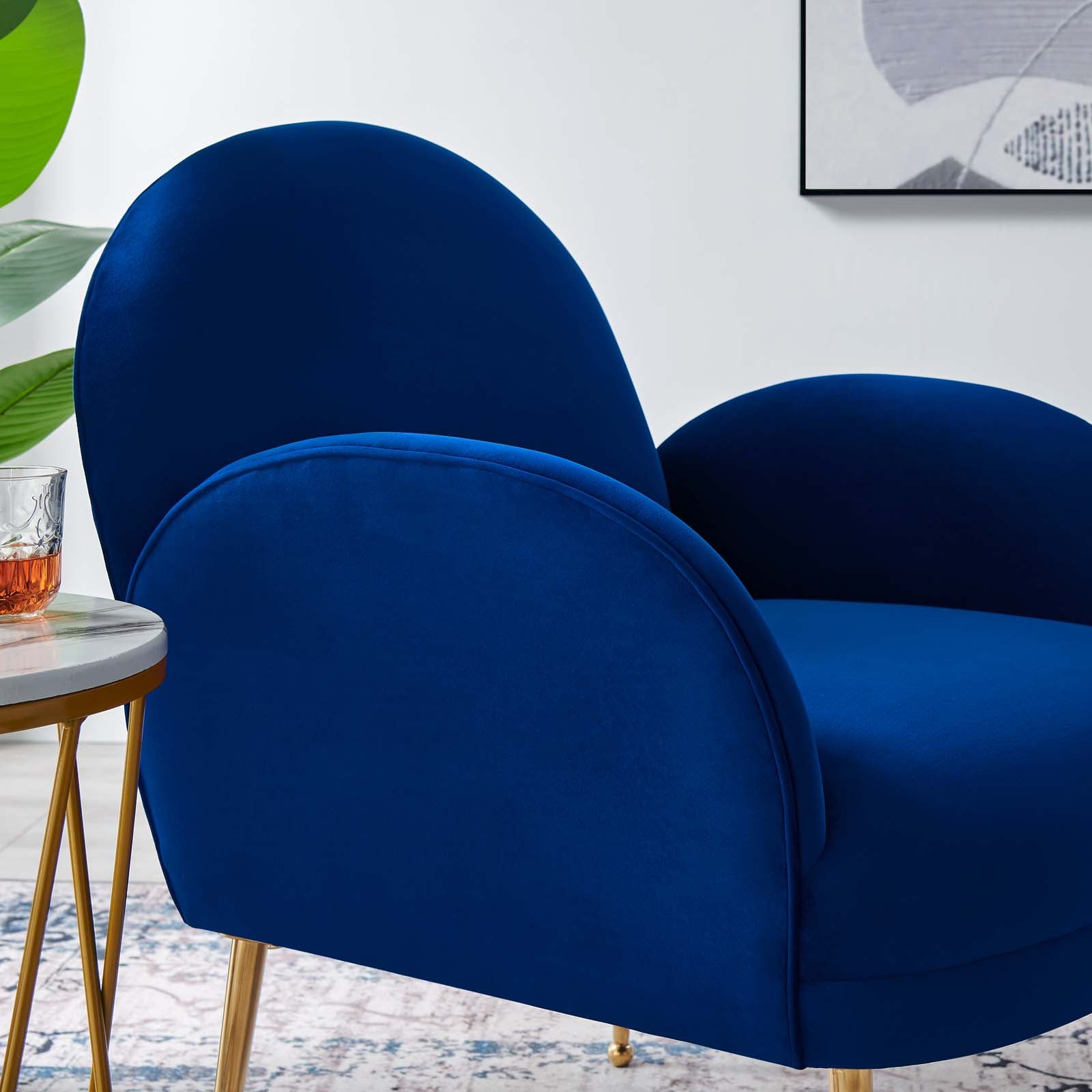 Modway Accent Chairs - Transcend Performance Velvet Armchair Navy
