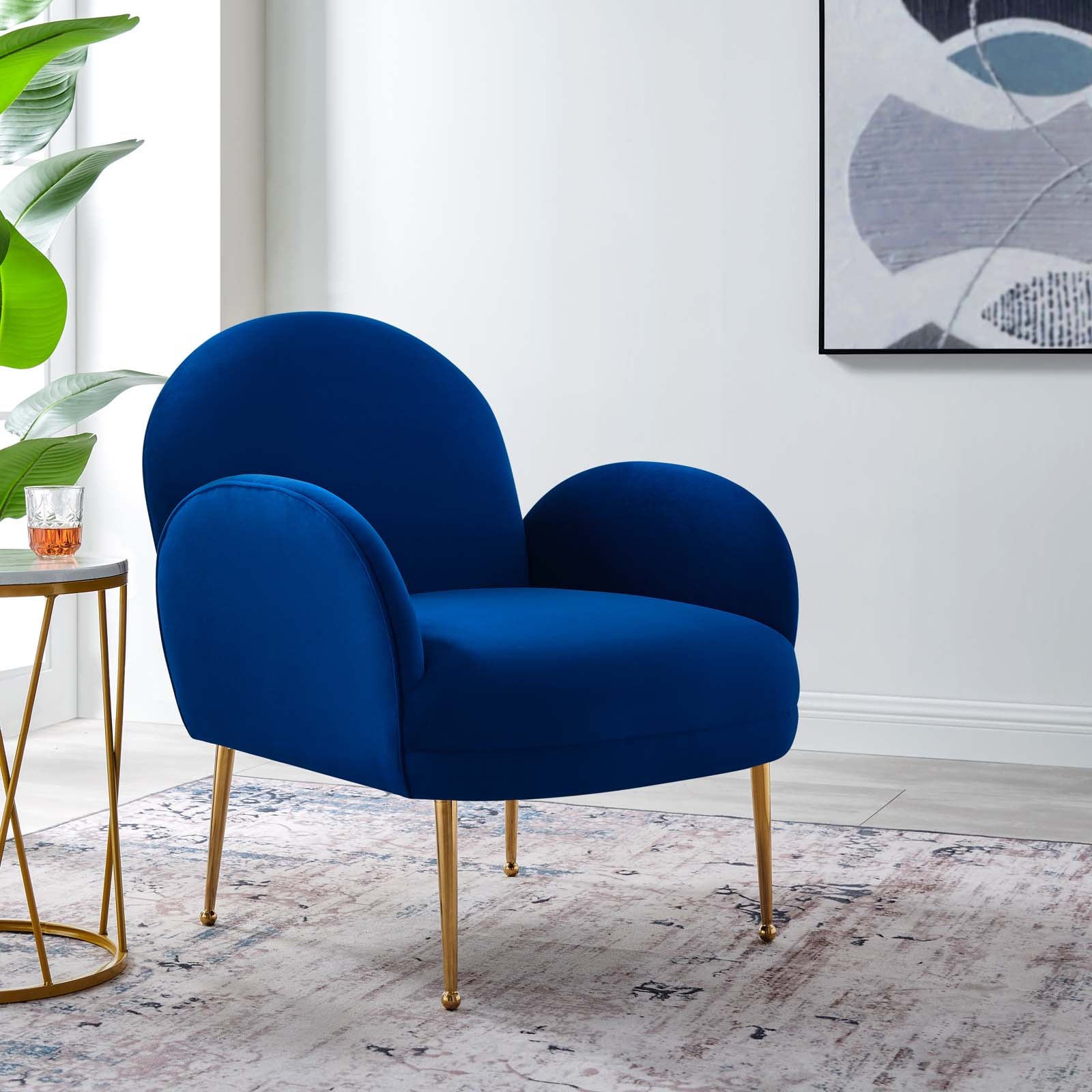 Modway Accent Chairs - Transcend Performance Velvet Armchair Navy