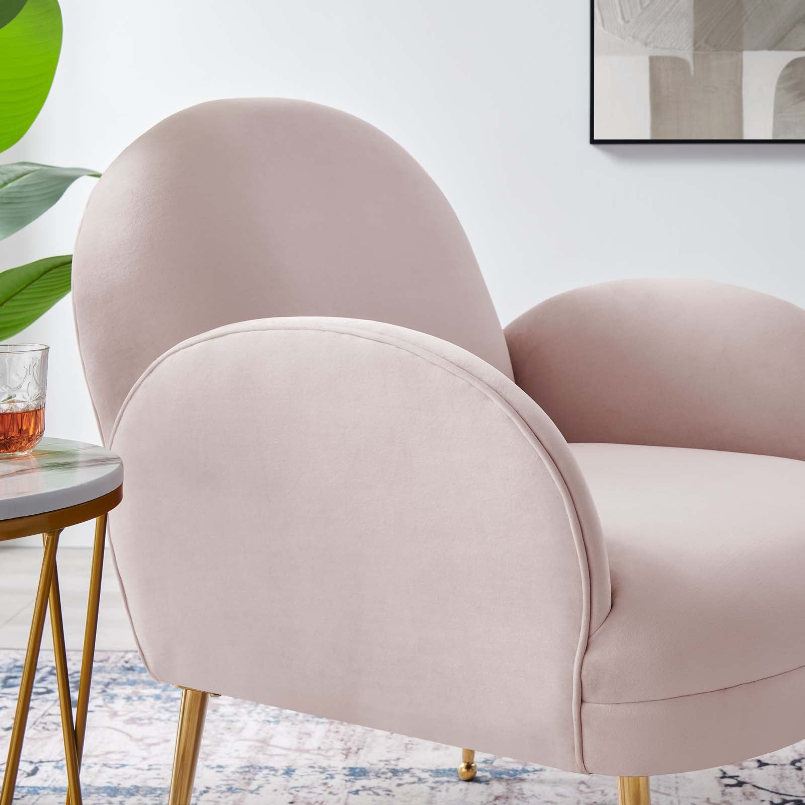 Modway Accent Chairs - Transcend Performance Velvet Armchair Pink
