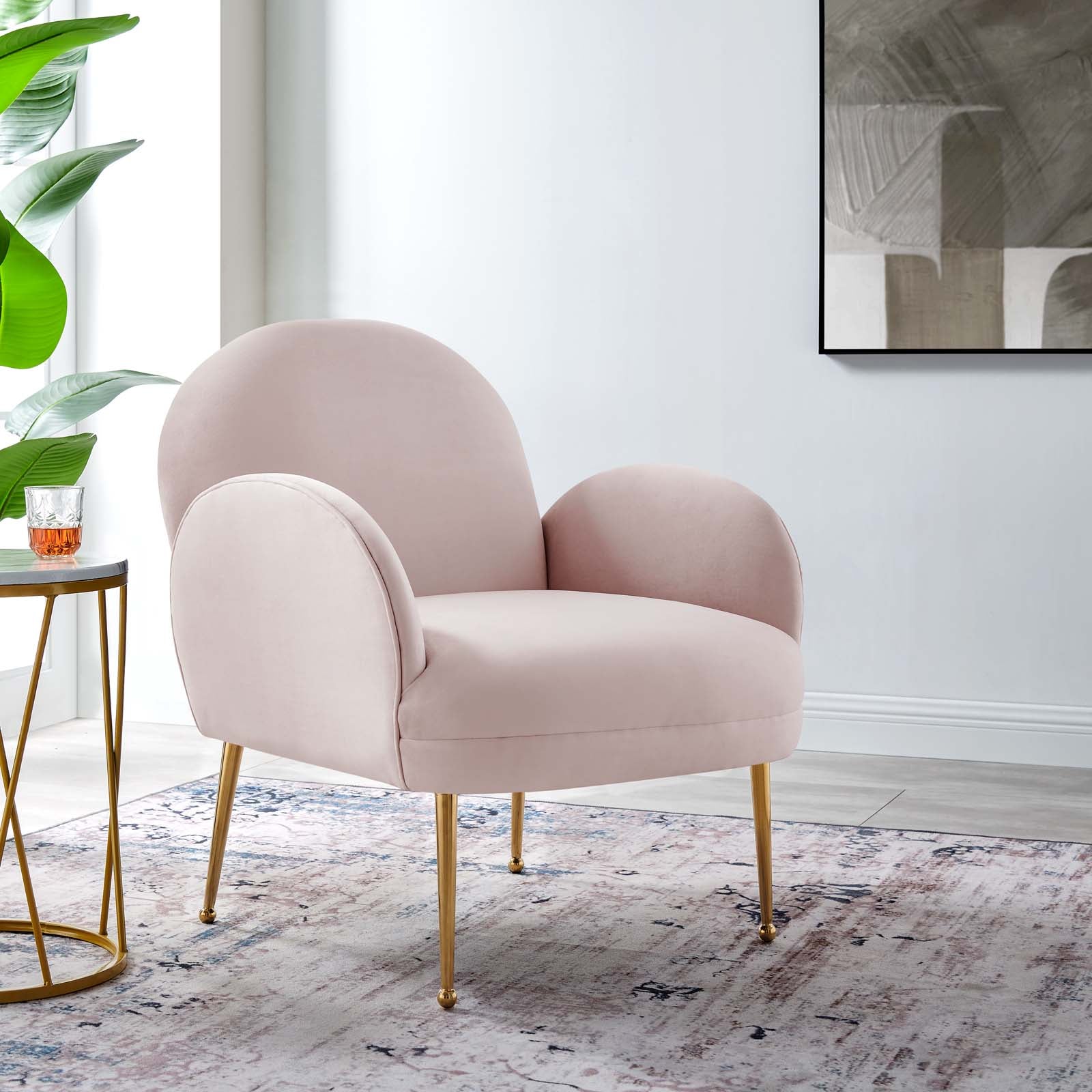 Modway Accent Chairs - Transcend Performance Velvet Armchair Pink