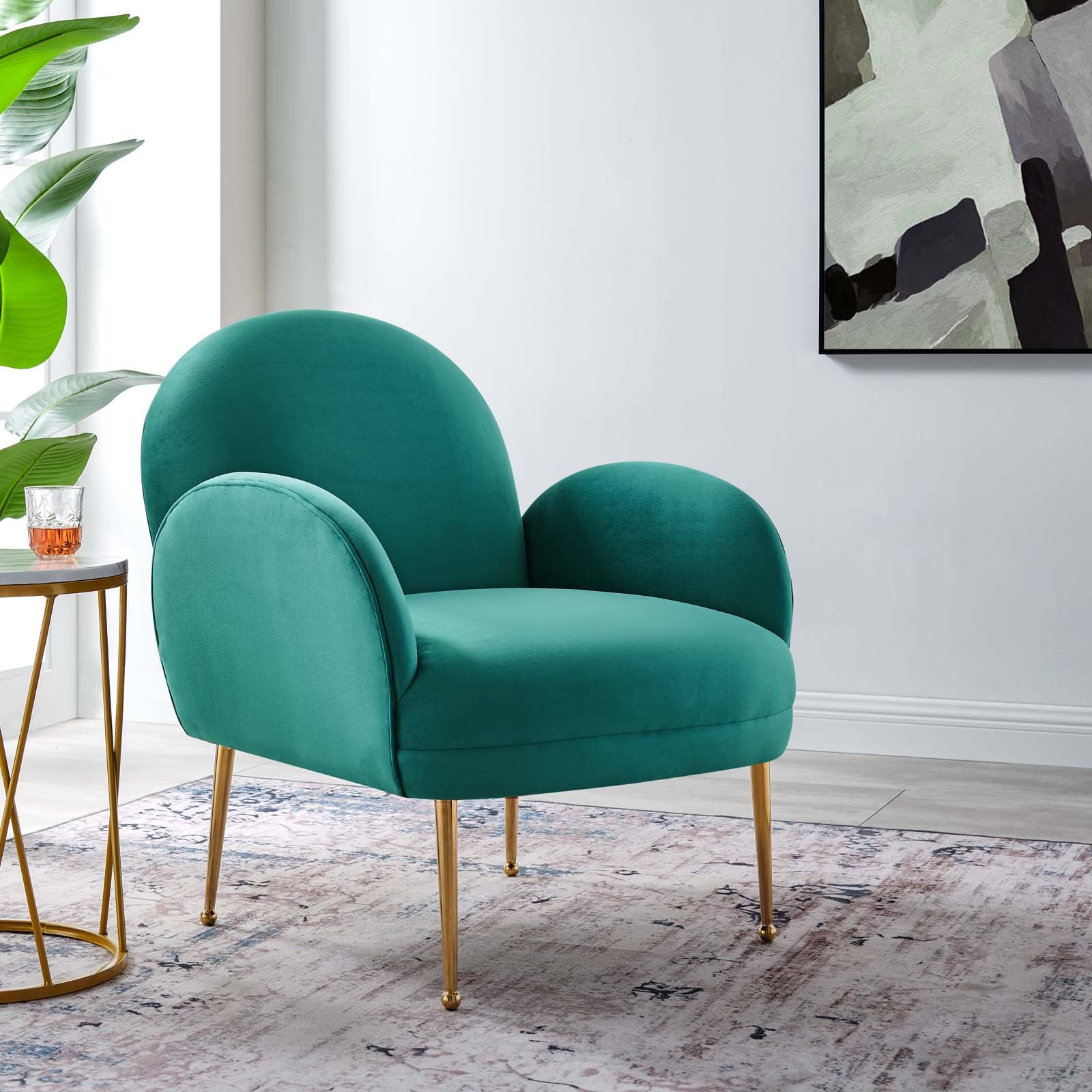 Modway Accent Chairs - Transcend Performance Velvet Armchair Teal