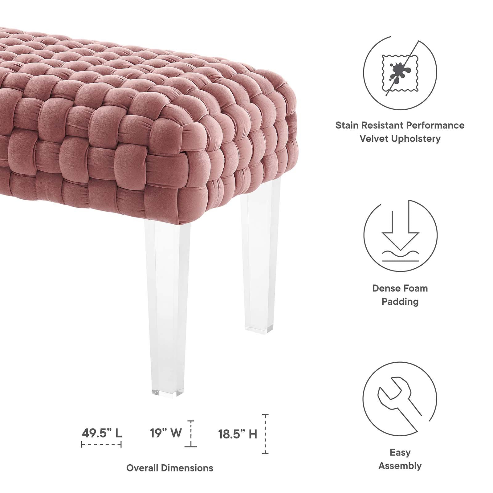Modway Ottomans & Stools - Prologue Woven Performance Velvet Ottoman Dusty Rose