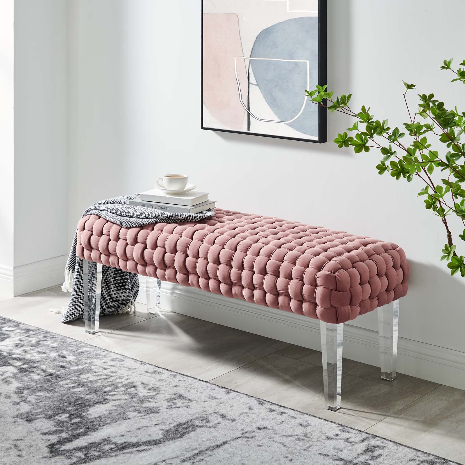 Modway Ottomans & Stools - Prologue Woven Performance Velvet Ottoman Dusty Rose