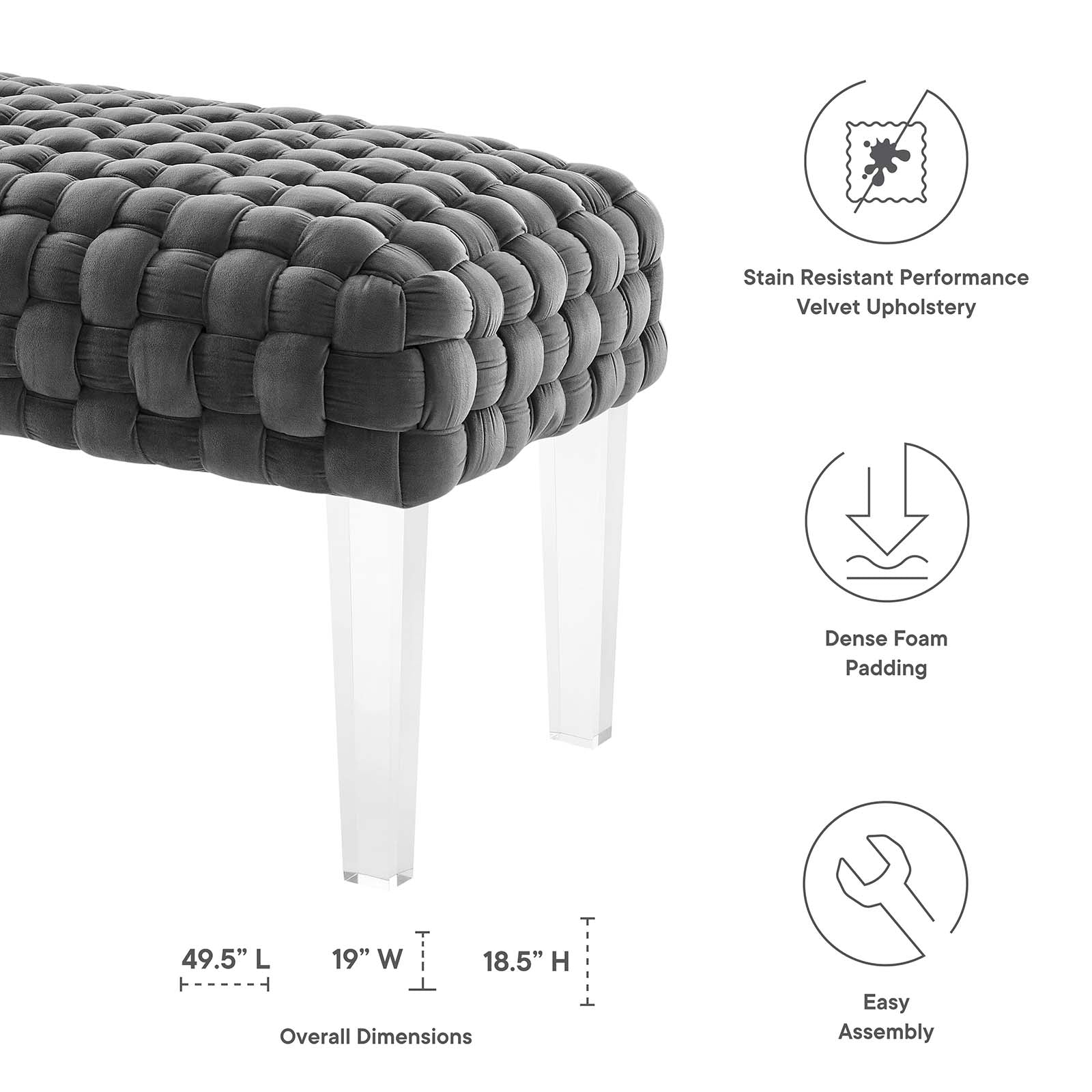 Modway Ottomans & Stools - Prologue Woven Performance Velvet Ottoman Gray