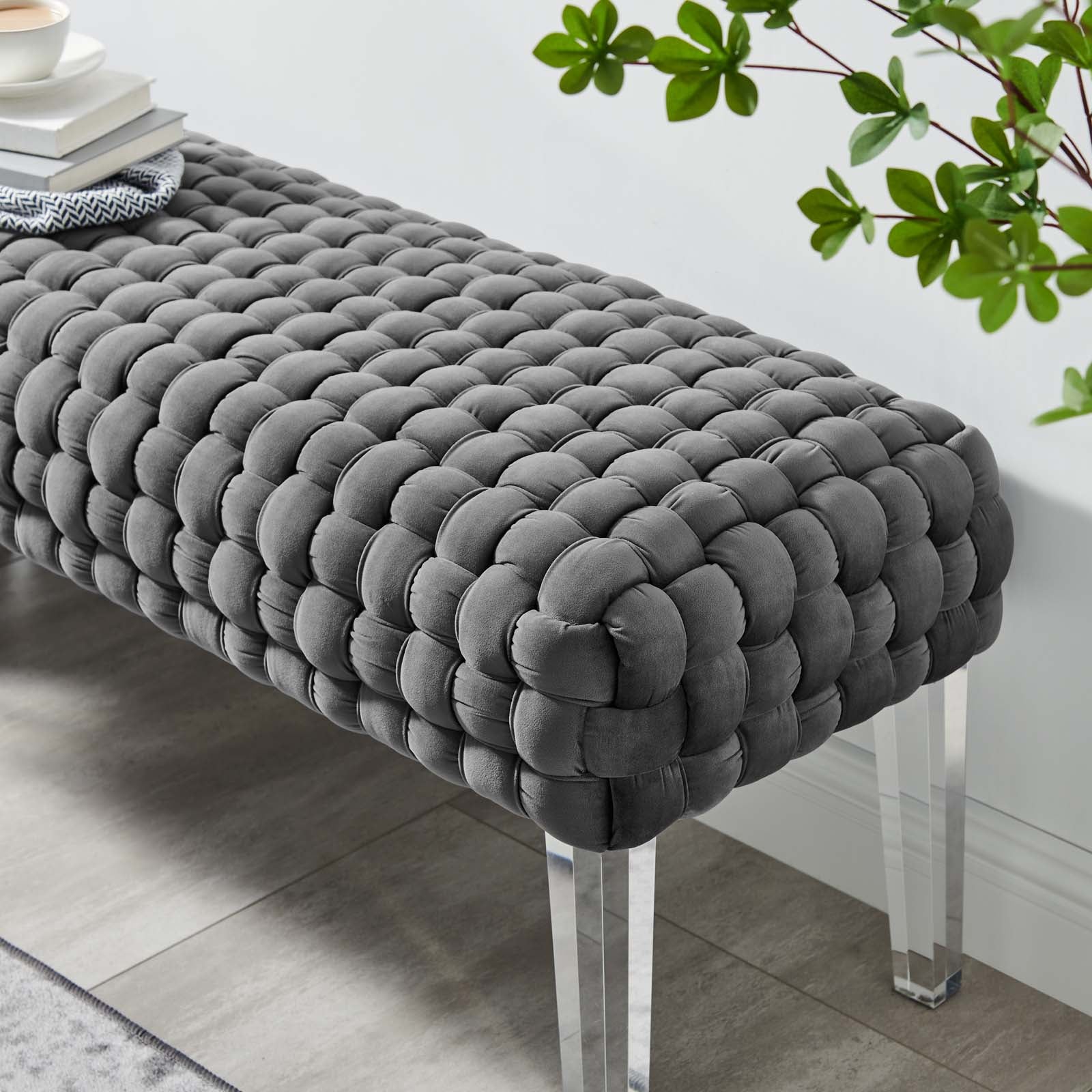 Modway Ottomans & Stools - Prologue Woven Performance Velvet Ottoman Gray