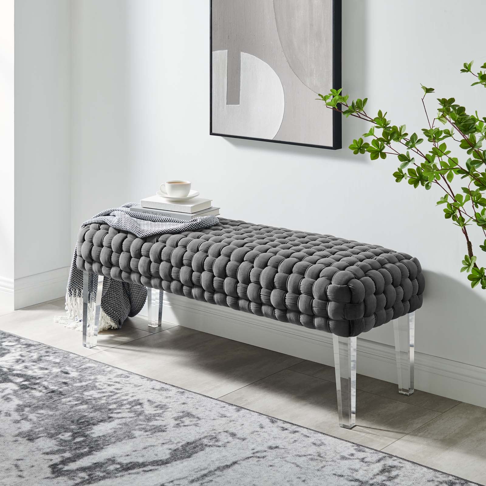 Modway Ottomans & Stools - Prologue Woven Performance Velvet Ottoman Gray