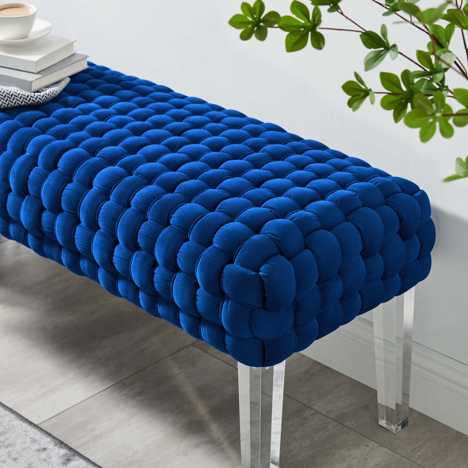 Modway Ottomans & Stools - Prologue Woven Performance Velvet Ottoman Navy
