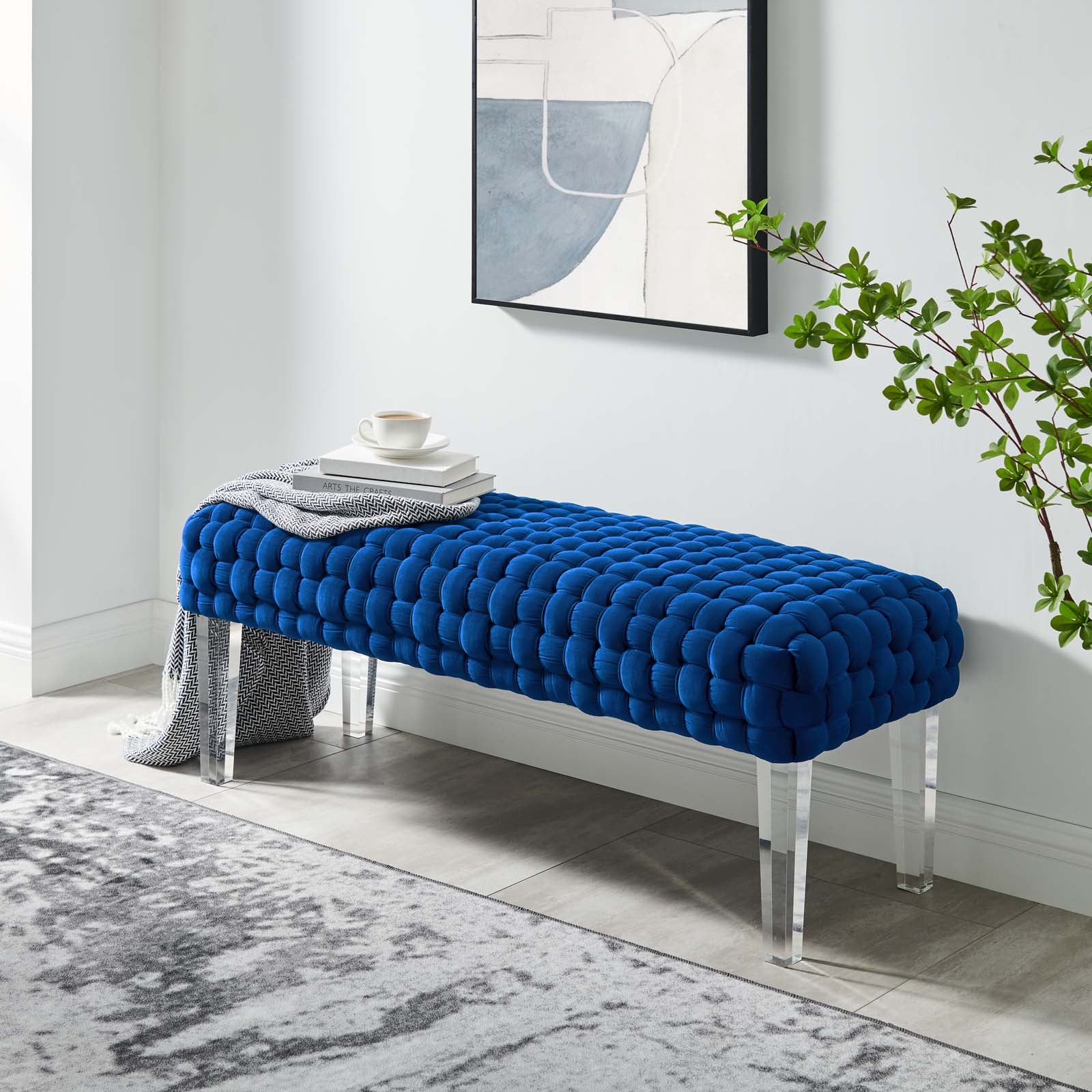 Modway Ottomans & Stools - Prologue Woven Performance Velvet Ottoman Navy