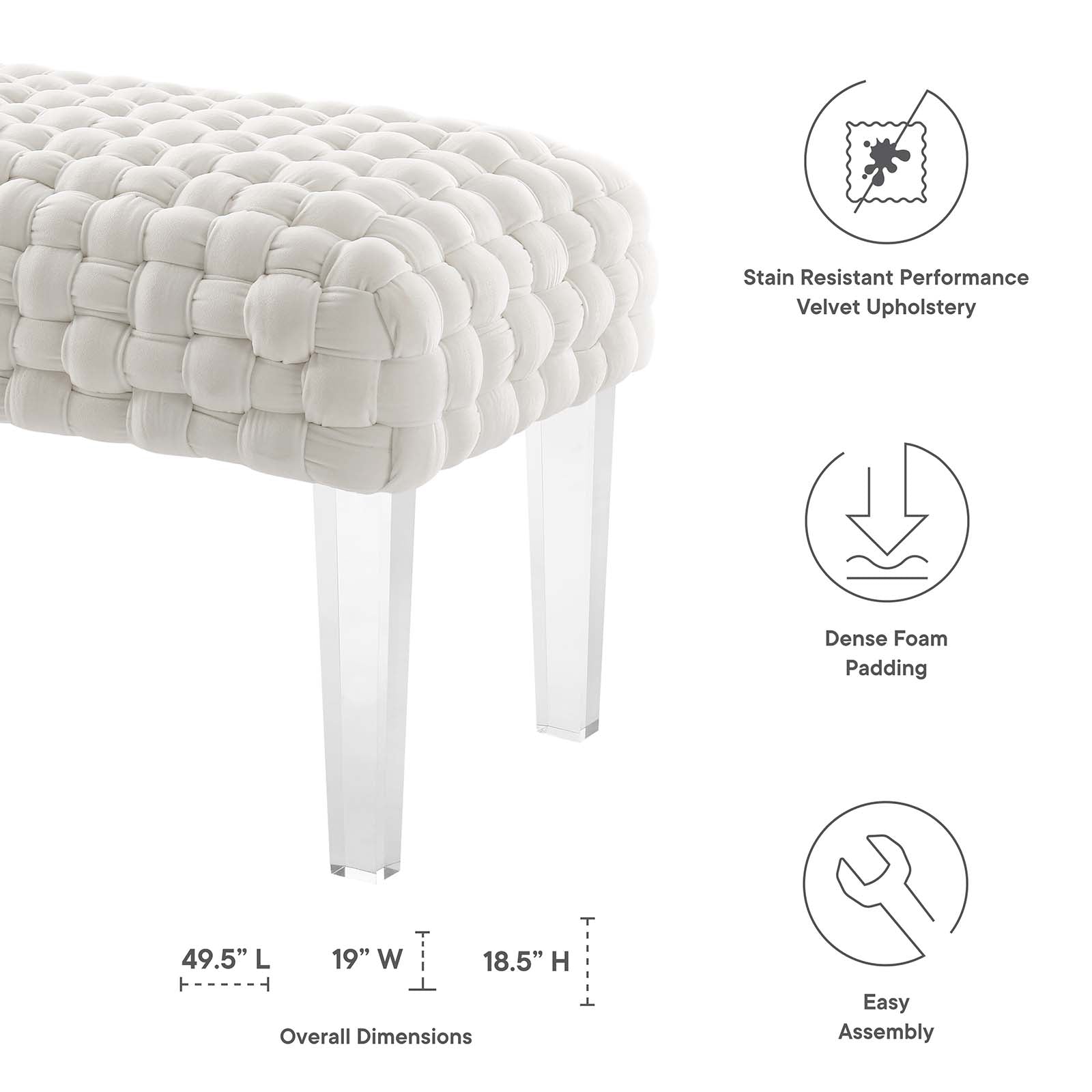 Modway Ottomans & Stools - Prologue Woven Performance Velvet Ottoman White