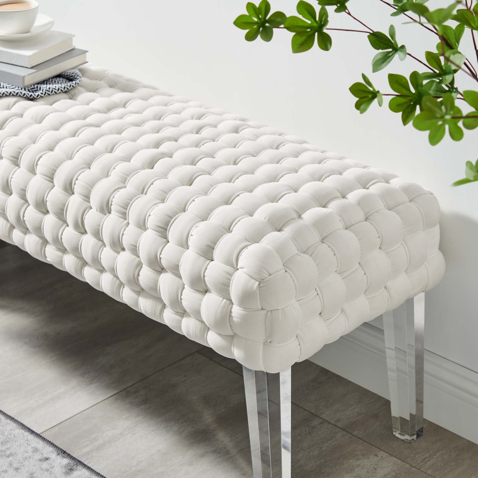 Modway Ottomans & Stools - Prologue Woven Performance Velvet Ottoman White