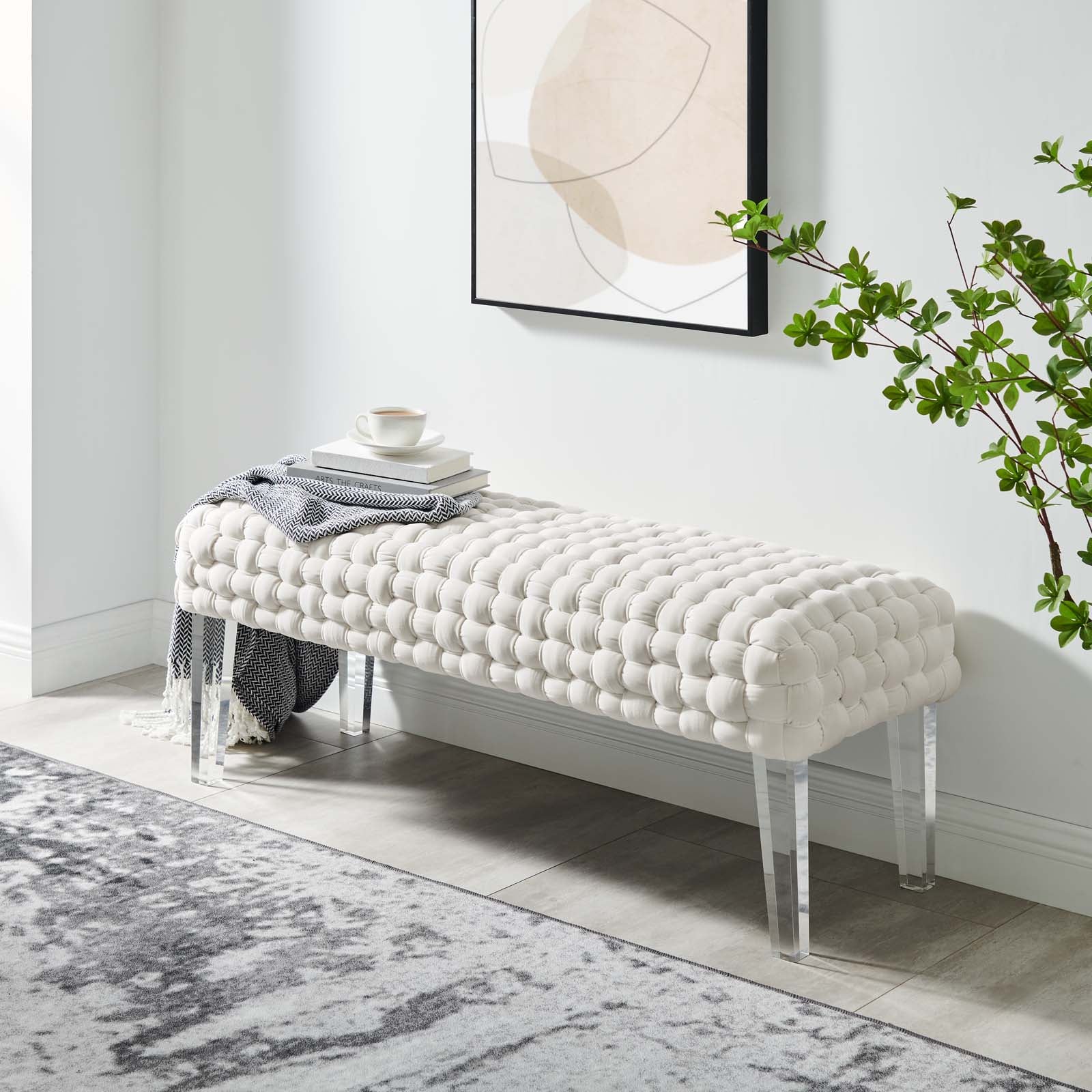Modway Ottomans & Stools - Prologue Woven Performance Velvet Ottoman White