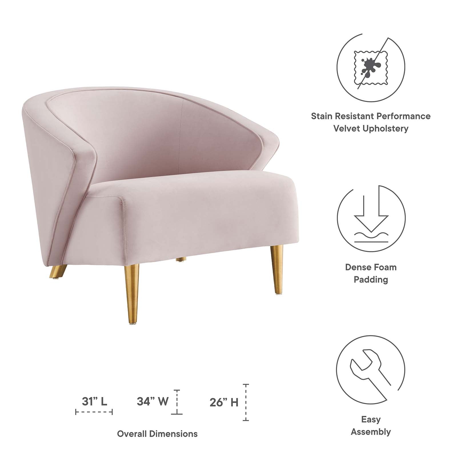 Modway Accent Chairs - Odyssey Performance Velvet Armchair Pink