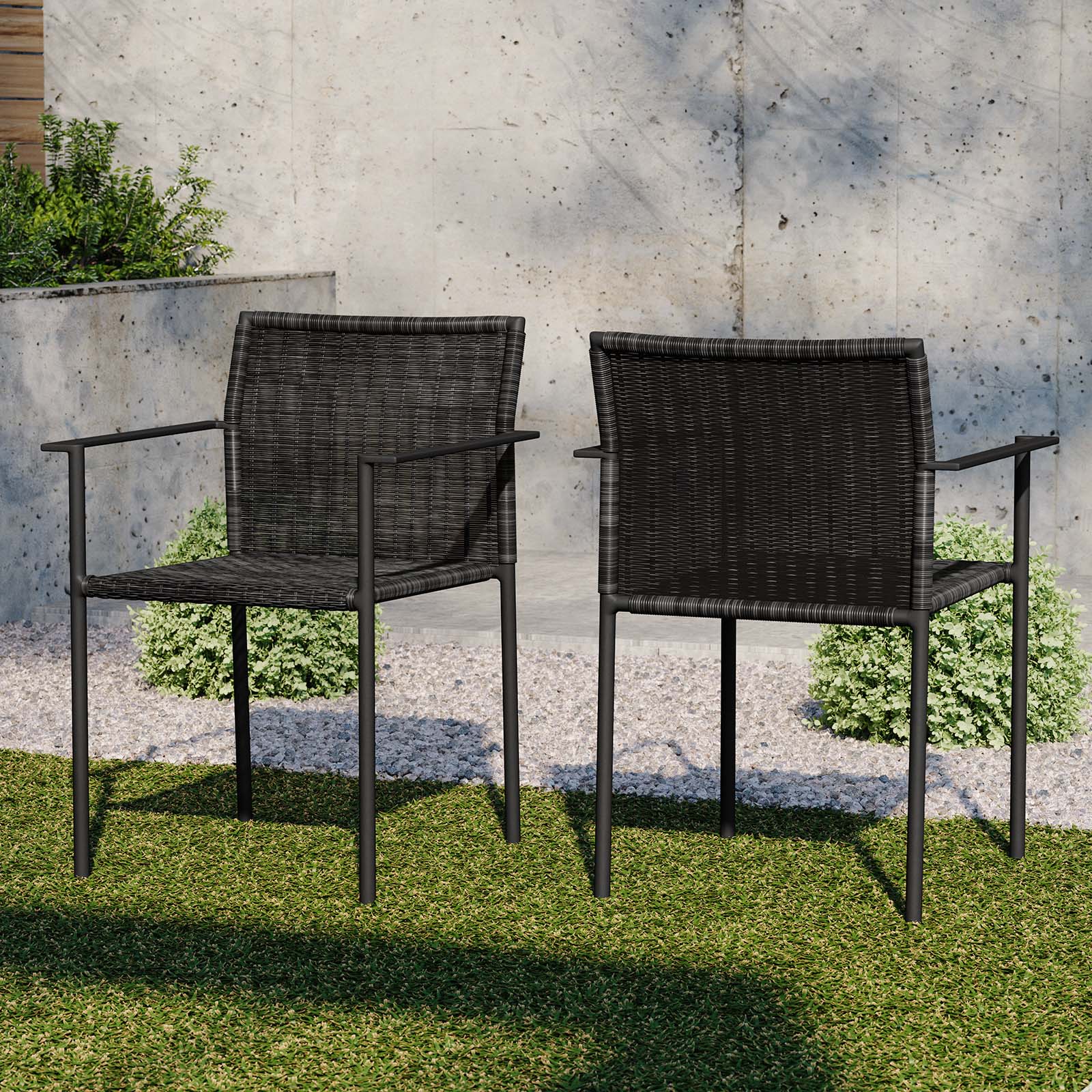 Modway Outdoor Dining Chairs - Lagoon Outdoor Patio Dining Armchairs Set of 2 Charcoal