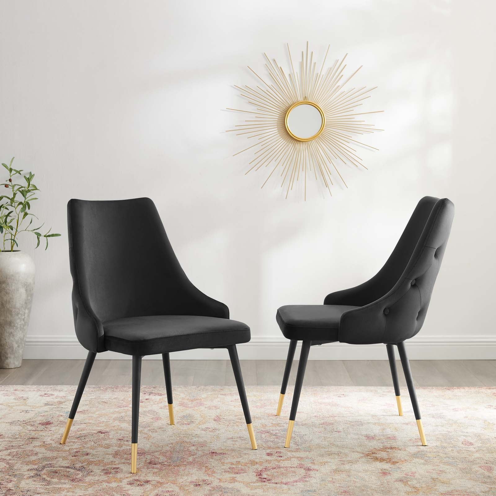 Modway Dining Chairs - Adorn Dining Side Chair Performance Velvet Set of 2 Black