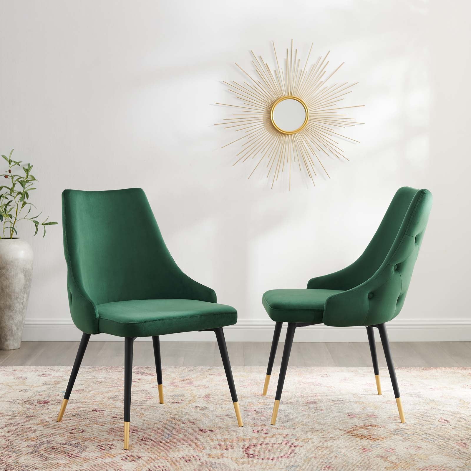 Modway Dining Chairs - Adorn Dining Side Chair Performance Velvet Green (Set of 2)