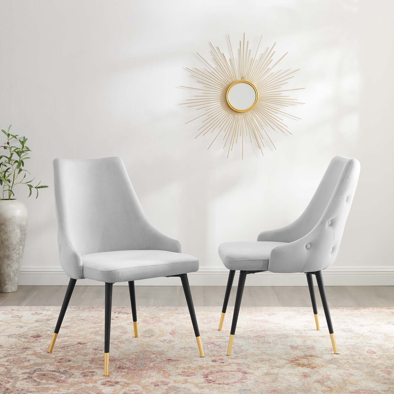 Modway Dining Chairs - Adorn Dining Side Chair Performance Velvet Light Gray (Set of 2)