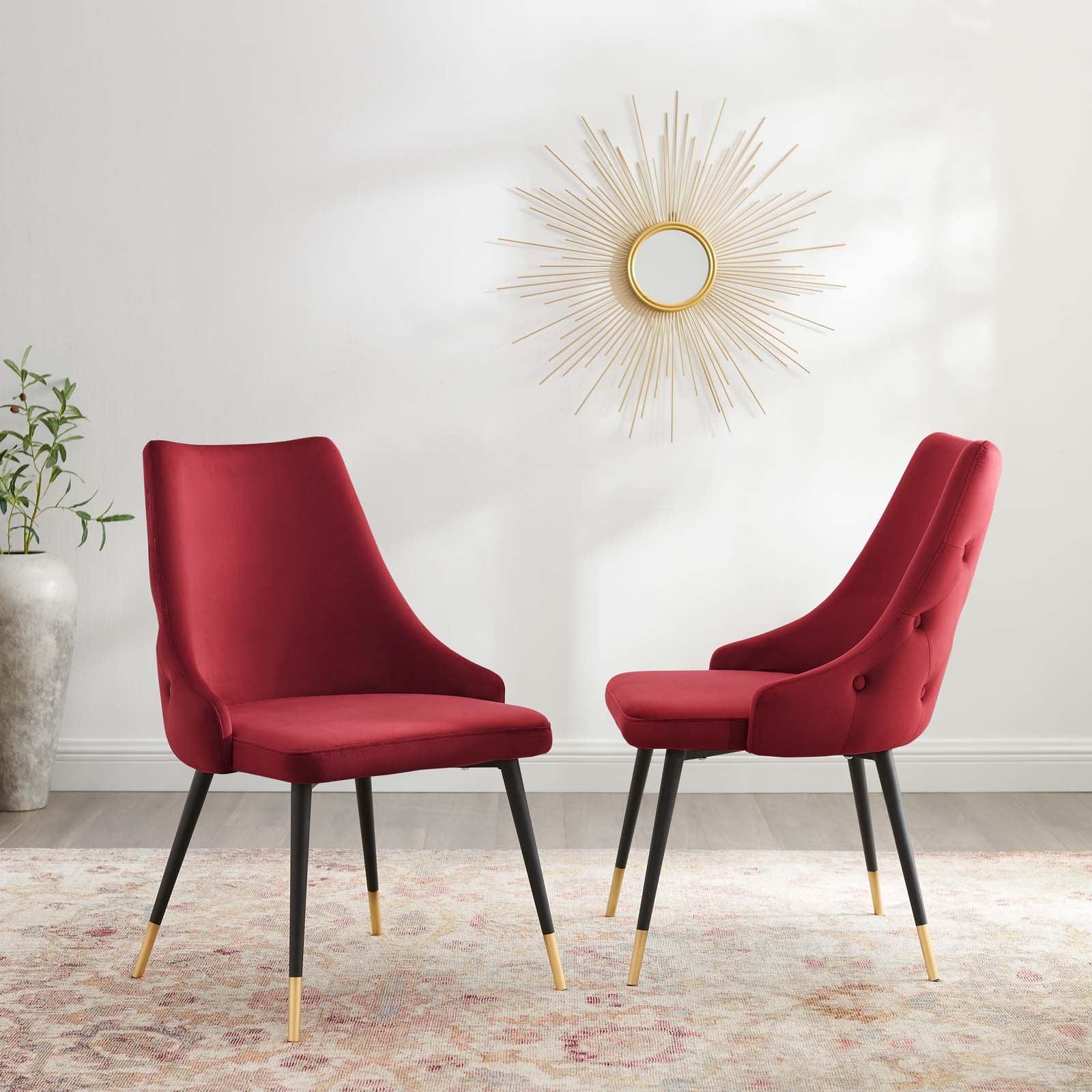 Modway Dining Chairs - Adorn Dining Side Chair Performance Velvet Maroon (Set of 2)