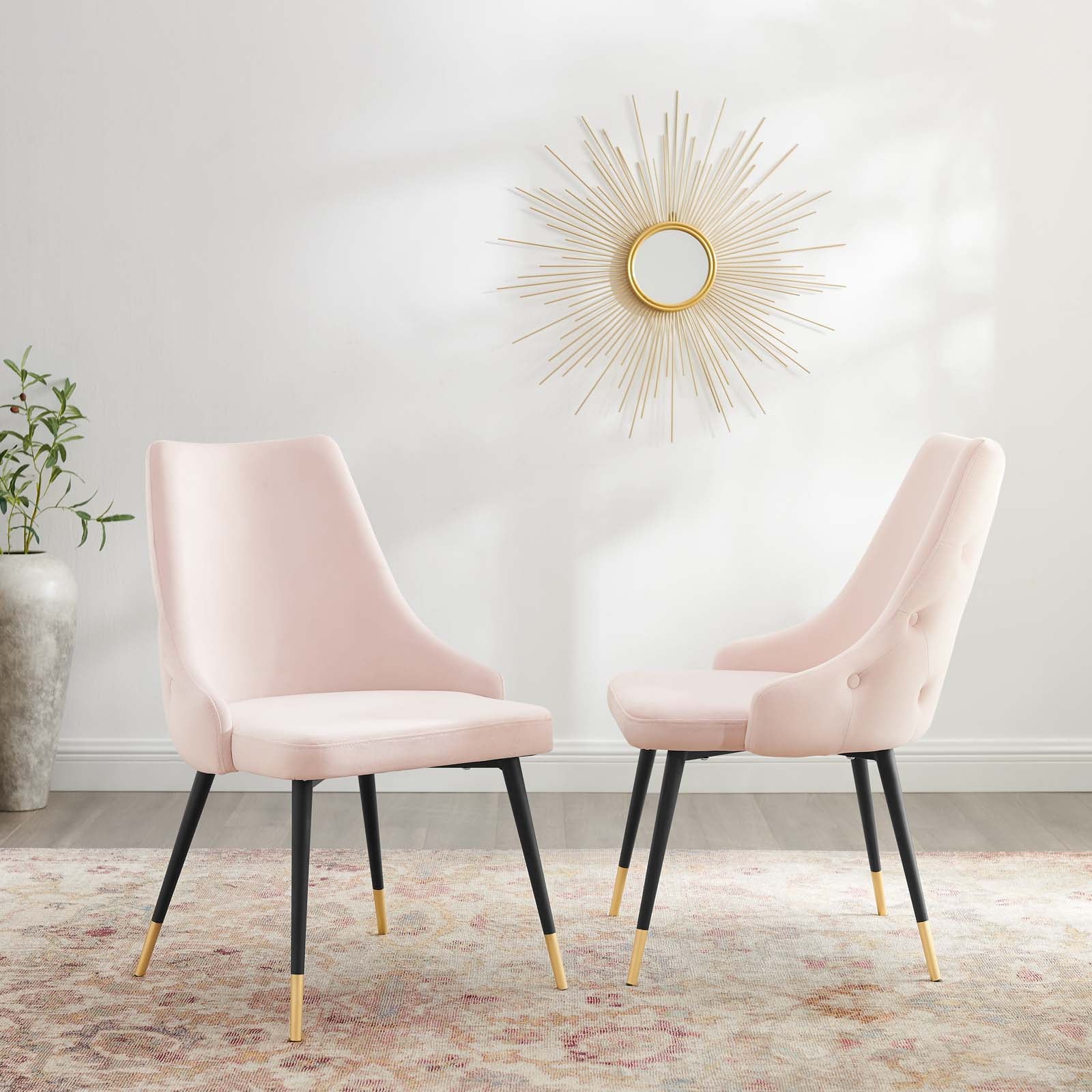 Modway Dining Chairs - Adorn Dining Side Chair Performance Velvet Pink (Set of 2)