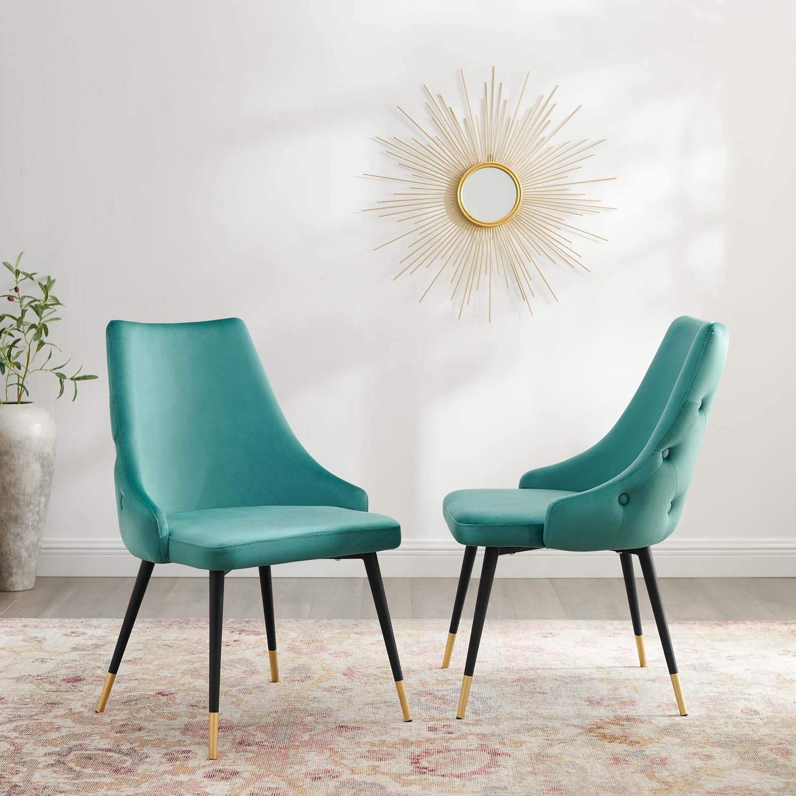 Modway Dining Chairs - Adorn Dining Side Chair Performance Velvet Teal (Set of 2)