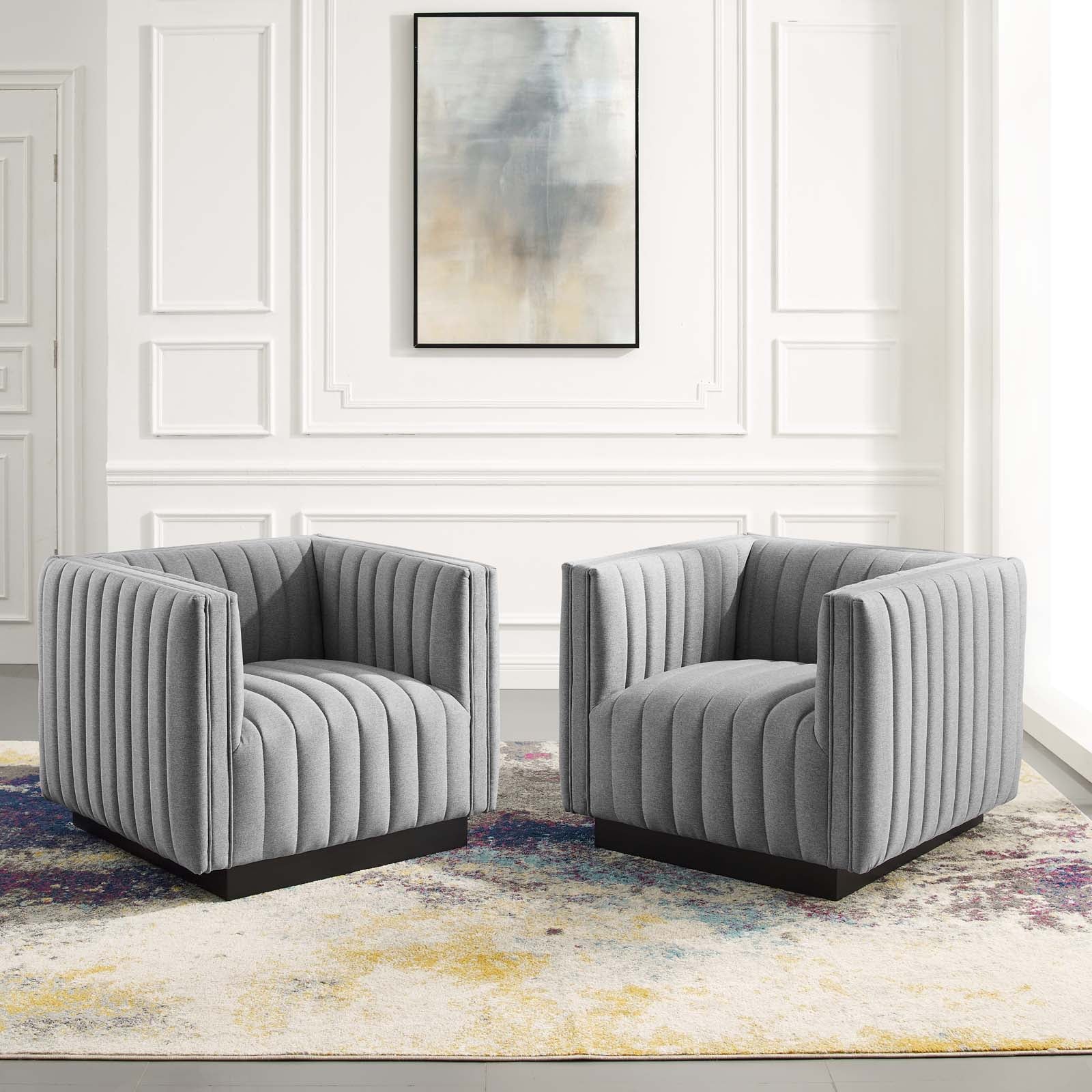 Modway Living Room Sets - Conjure Tufted Armchair Upholstered Fabric ( Set of 2 ) Light Gray