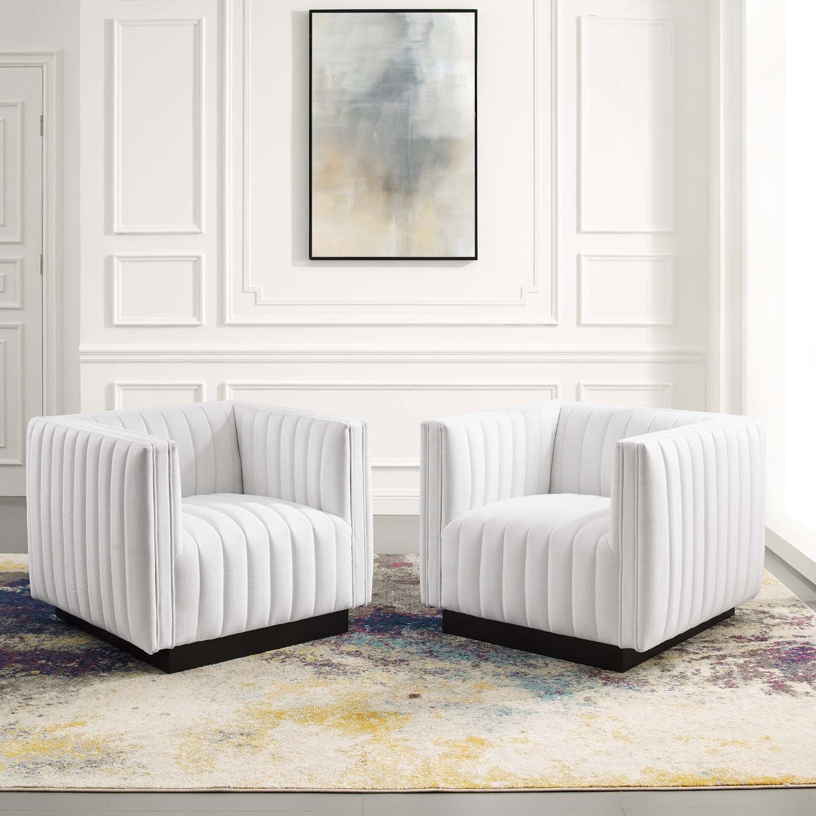 Modway Living Room Sets - Conjure Tufted Armchair Upholstered Fabric ( Set of 2 ) White