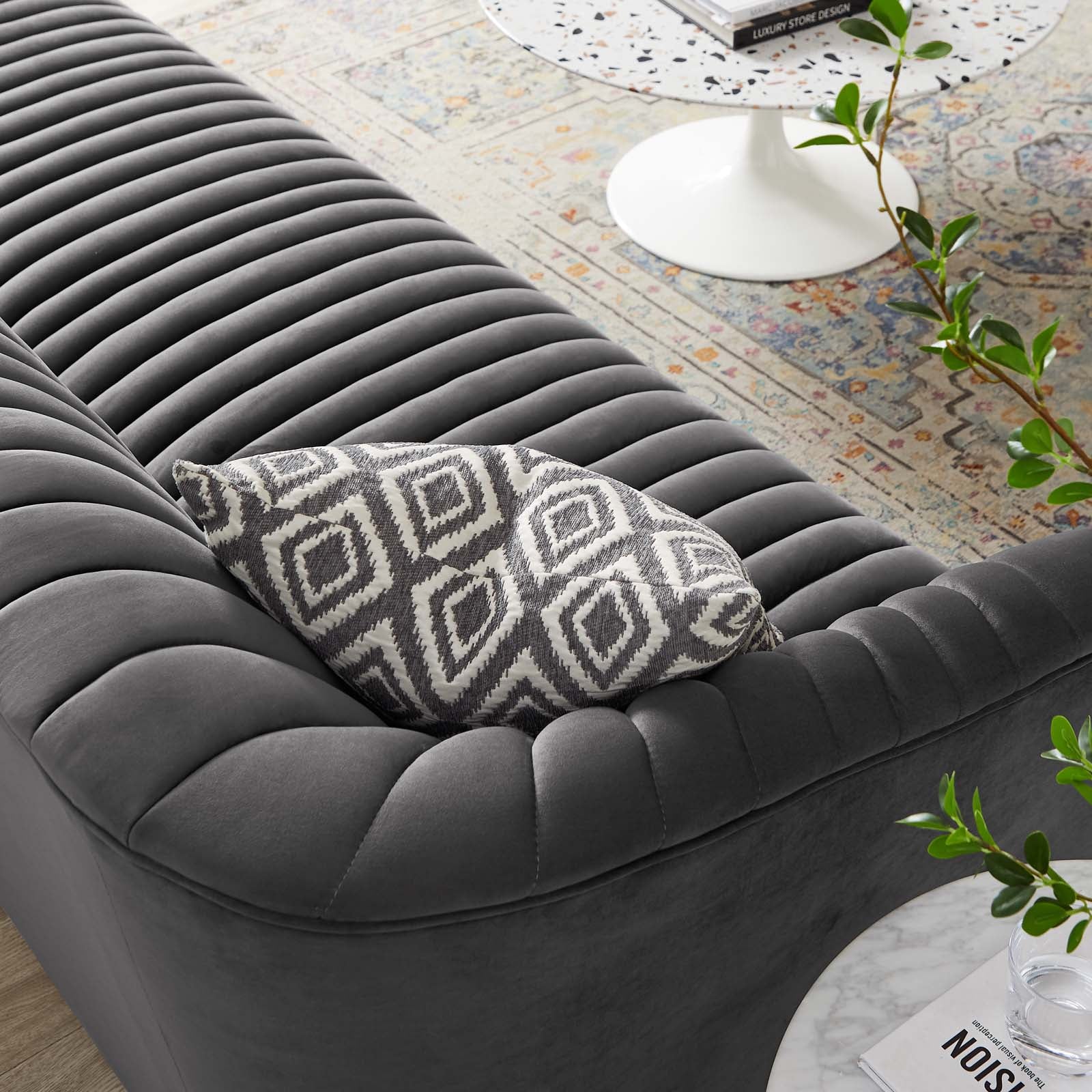 Modway Sofas & Couches - Announce Performance Velvet Channel Tufted Sofa Charcoal