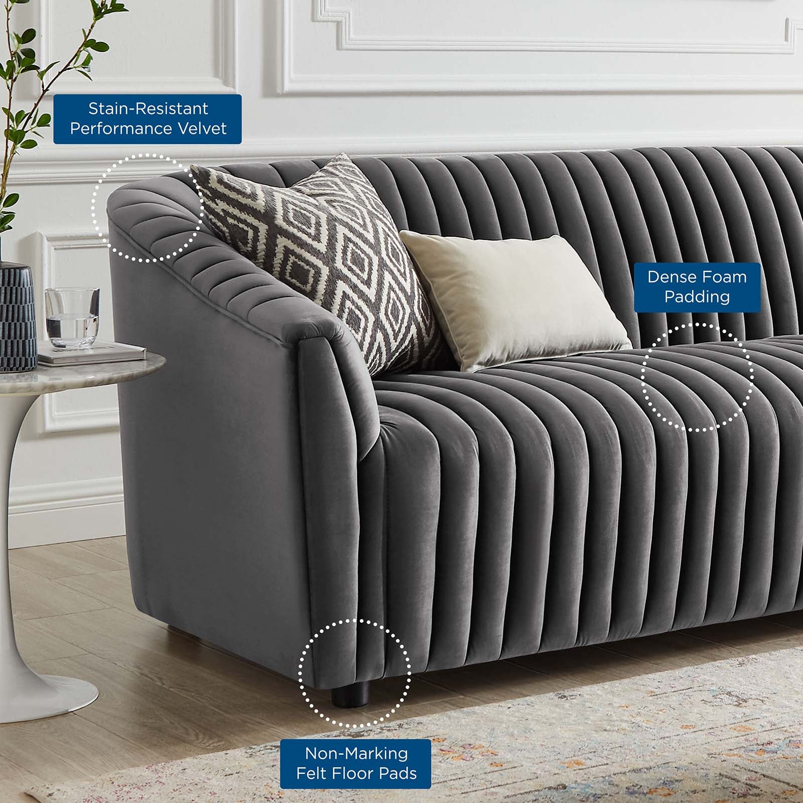 Modway Sofas & Couches - Announce Performance Velvet Channel Tufted Sofa Charcoal