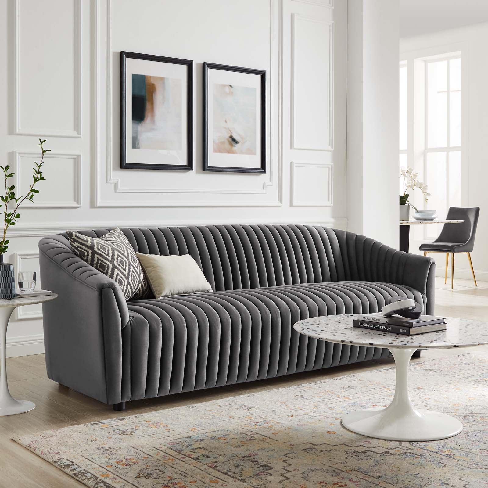Modway Sofas & Couches - Announce Performance Velvet Channel Tufted Sofa Charcoal