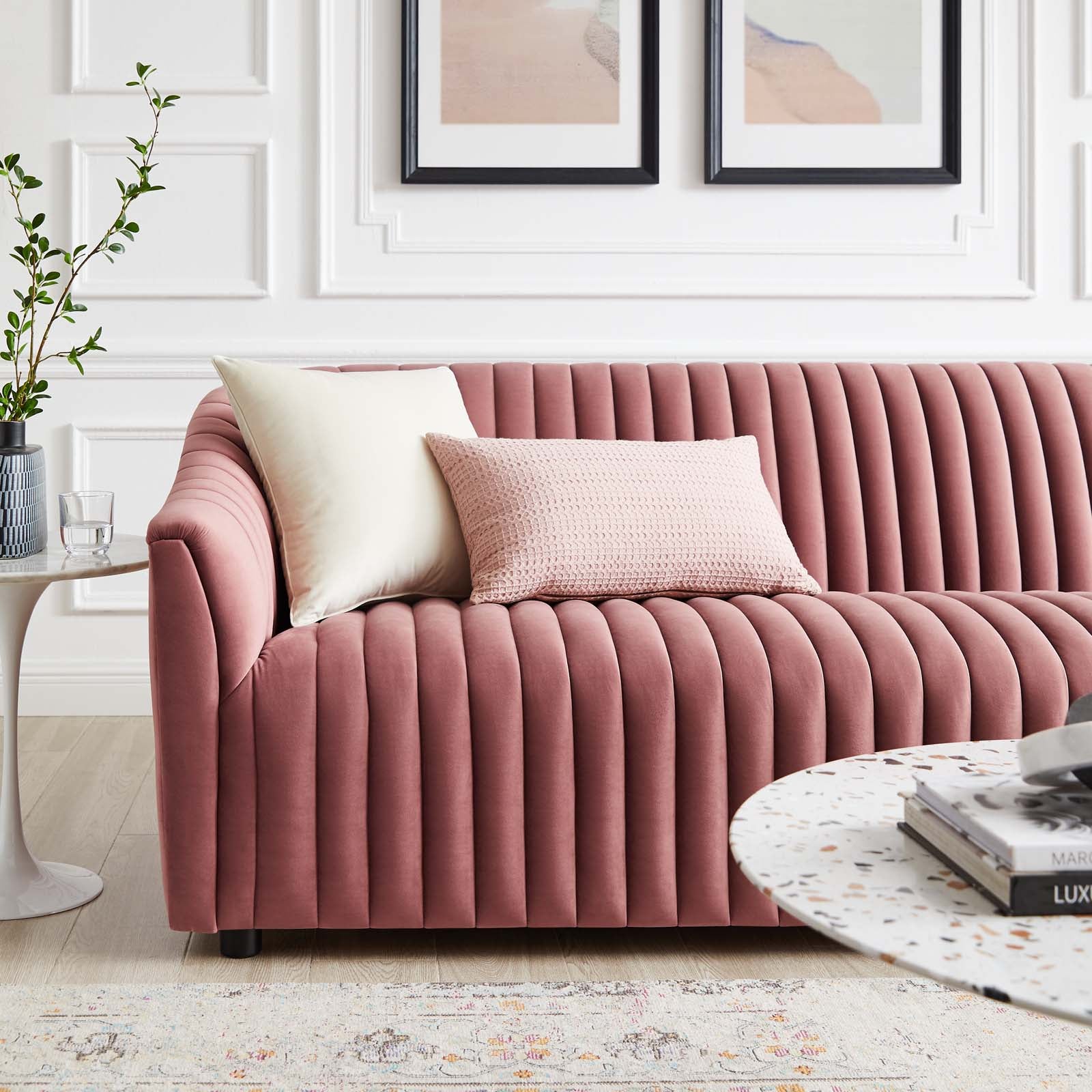 Modway Sofas & Couches - Announce Performance Velvet Channel Tufted Sofa Dusty Rose