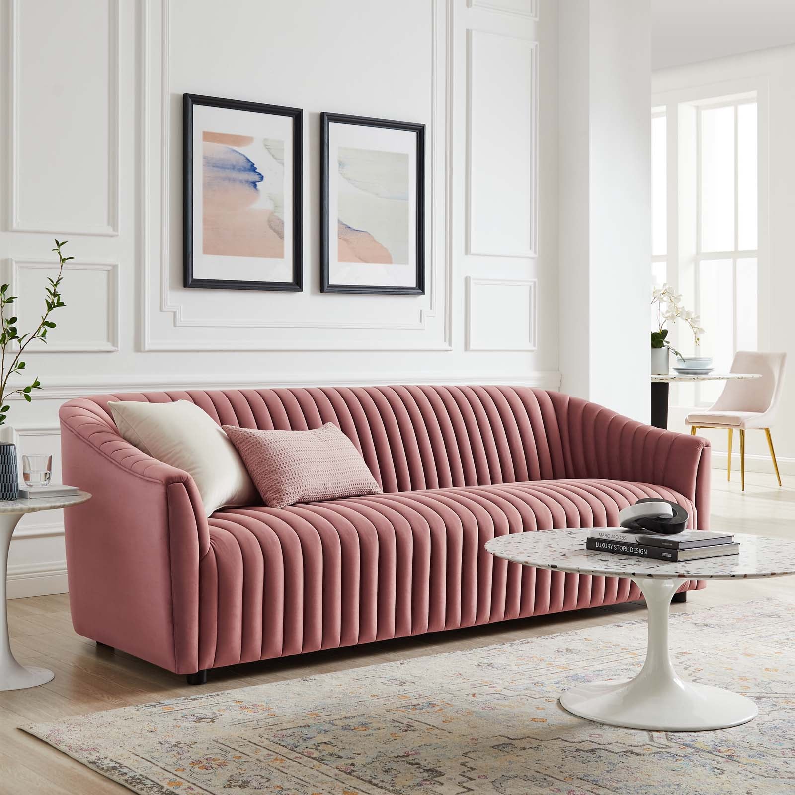 Modway Sofas & Couches - Announce Performance Velvet Channel Tufted Sofa Dusty Rose