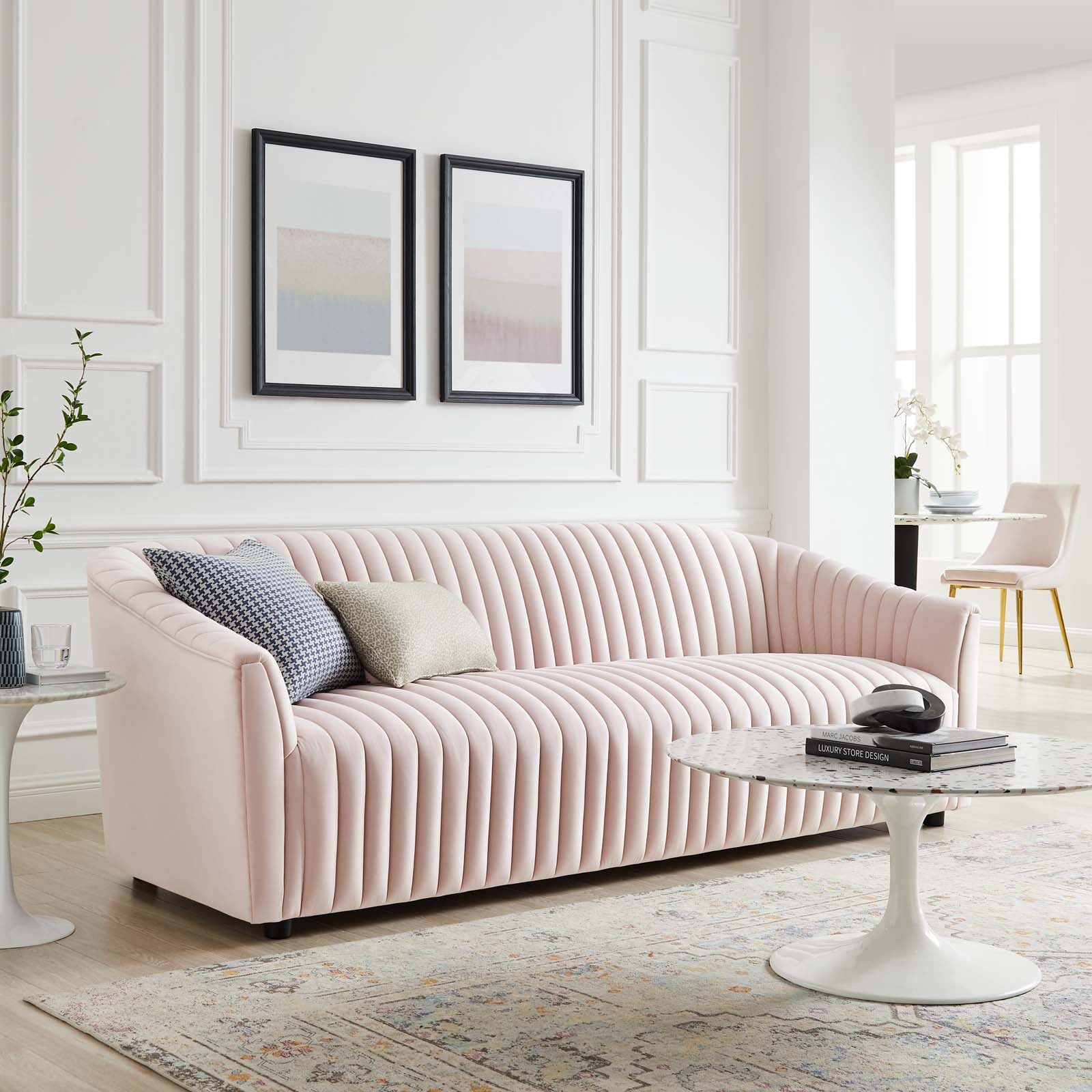 Modway Sofas & Couches - Announce Performance Velvet Channel Tufted Sofa Pink