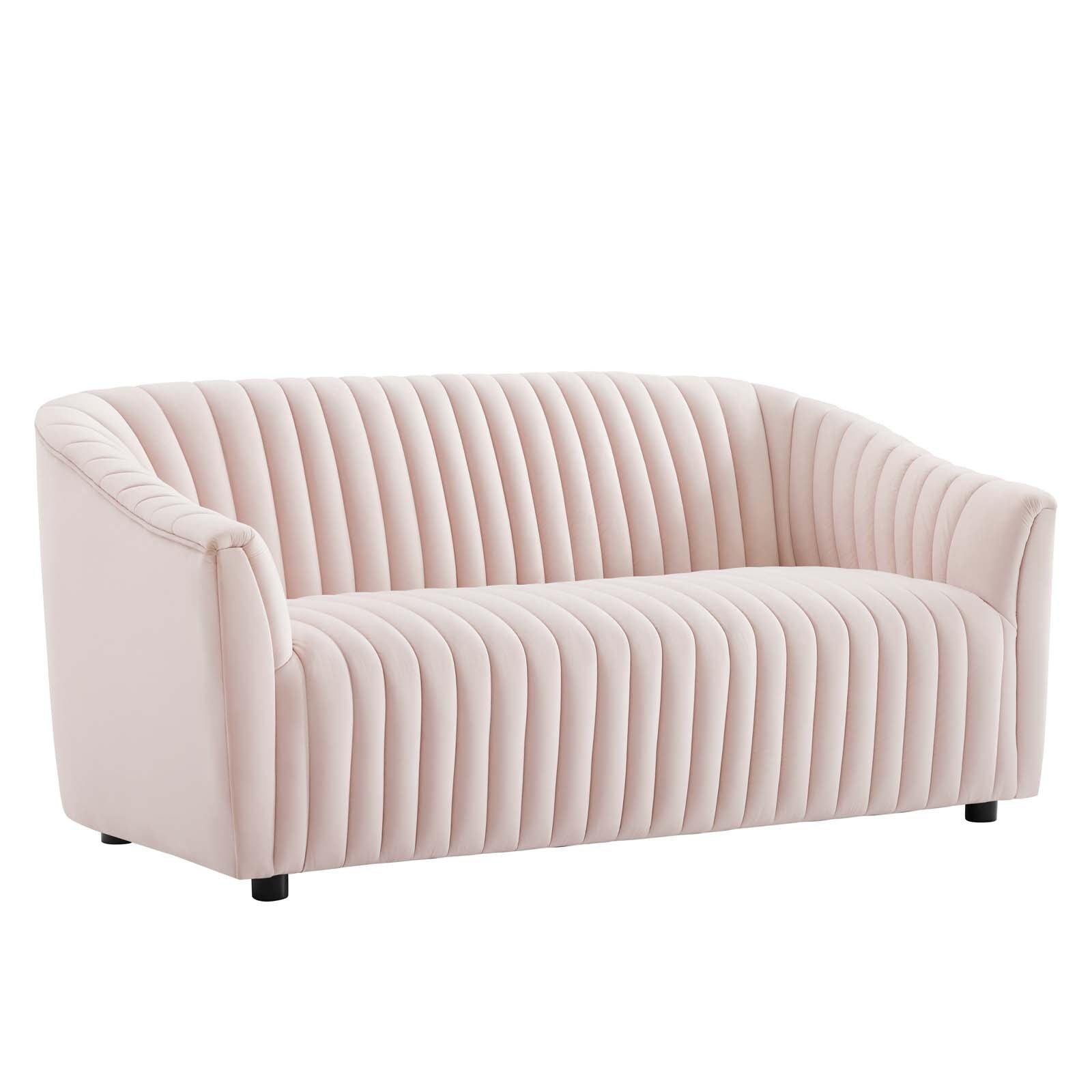 Modway Loveseats - Announce Performance Velvet Channel Tufted Loveseat Pink