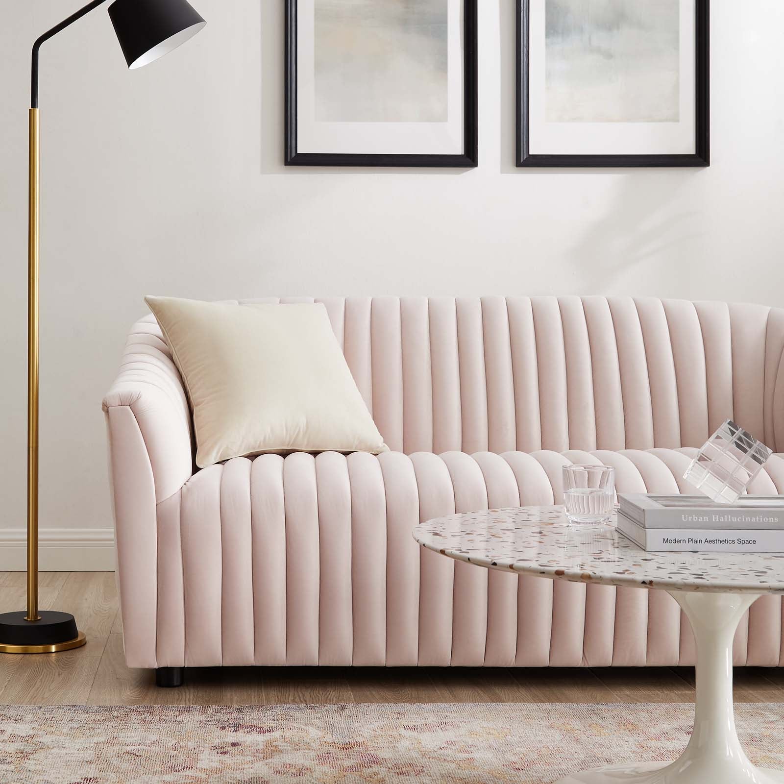 Modway Loveseats - Announce Performance Velvet Channel Tufted Loveseat Pink