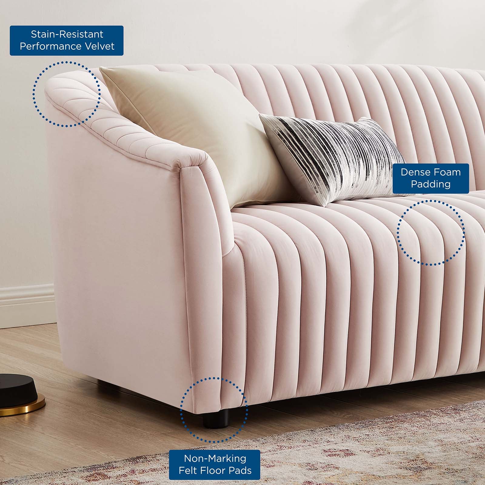 Modway Loveseats - Announce Performance Velvet Channel Tufted Loveseat Pink