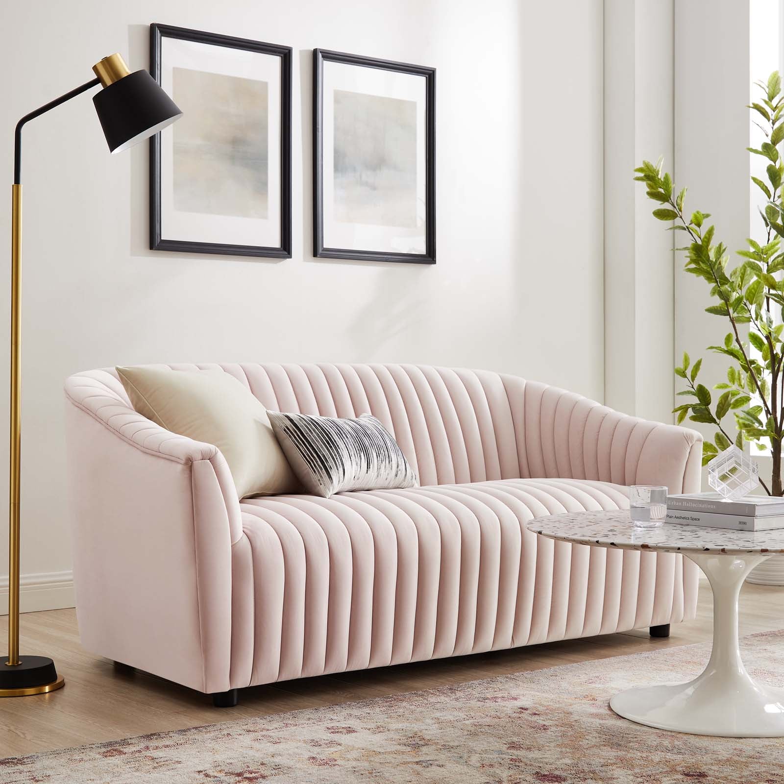 Modway Loveseats - Announce Performance Velvet Channel Tufted Loveseat Pink
