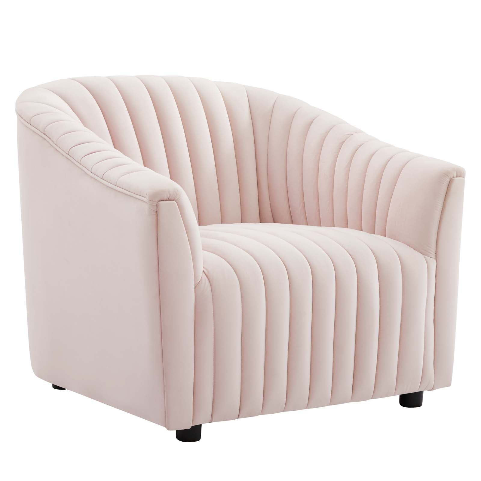 Modway Accent Chairs - Announce Performance Velvet Channel Tufted Armchair Pink