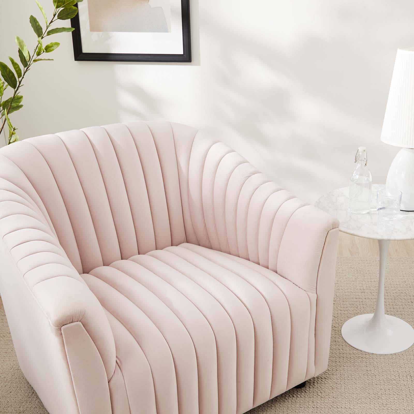 Modway Accent Chairs - Announce Performance Velvet Channel Tufted Armchair Pink