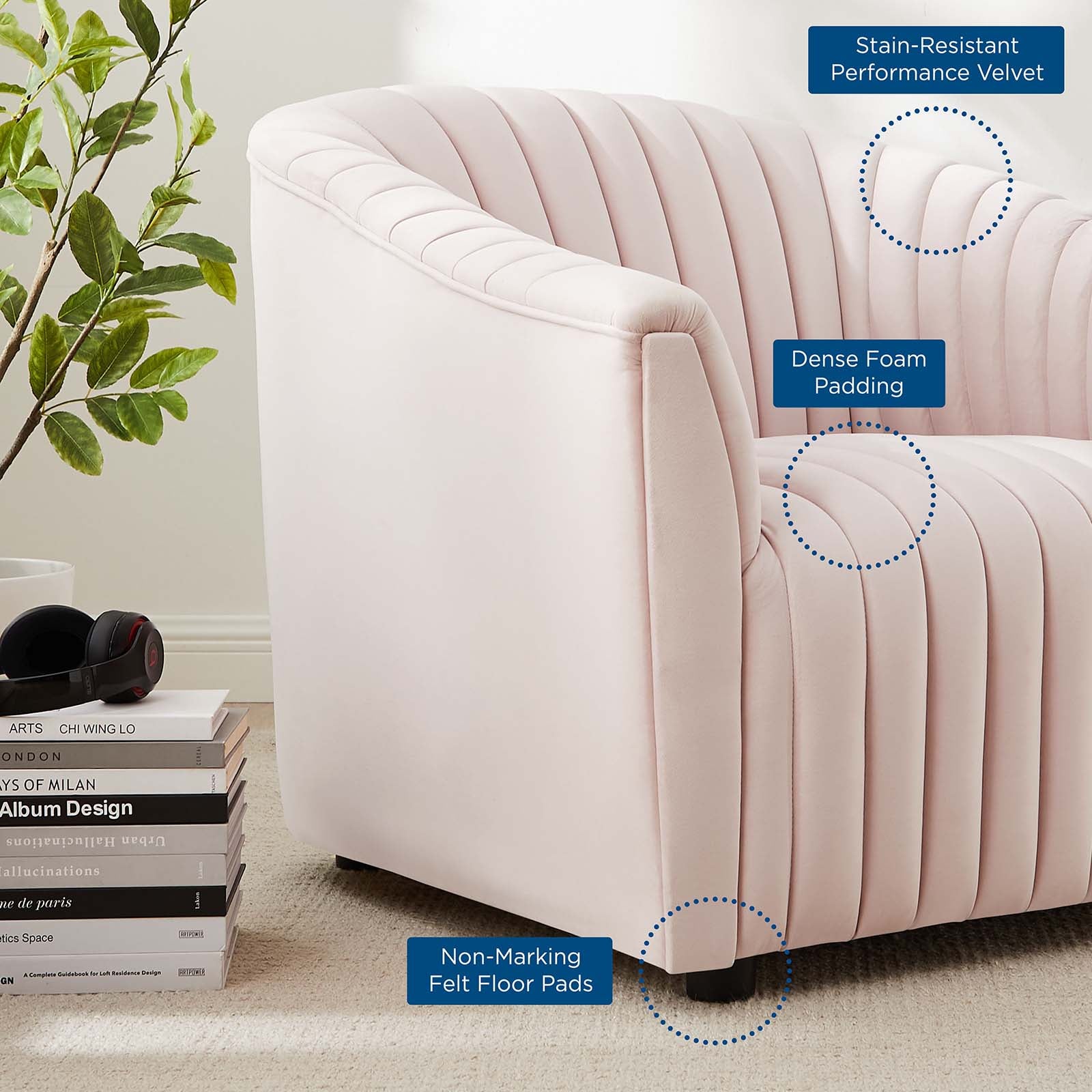 Modway Accent Chairs - Announce Performance Velvet Channel Tufted Armchair Pink