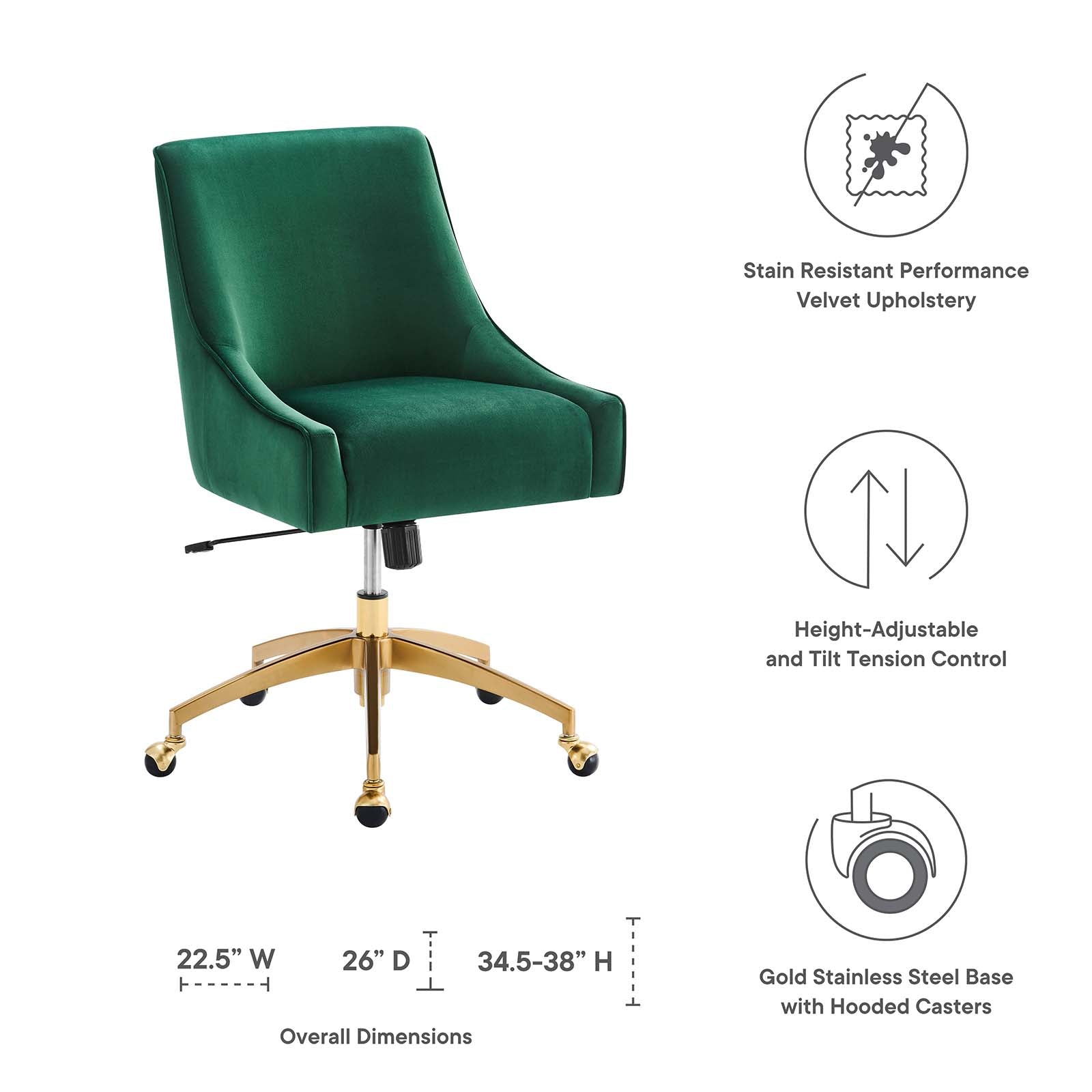 Modway Task Chairs - Discern Performance Velvet Office Chair Green 38"H